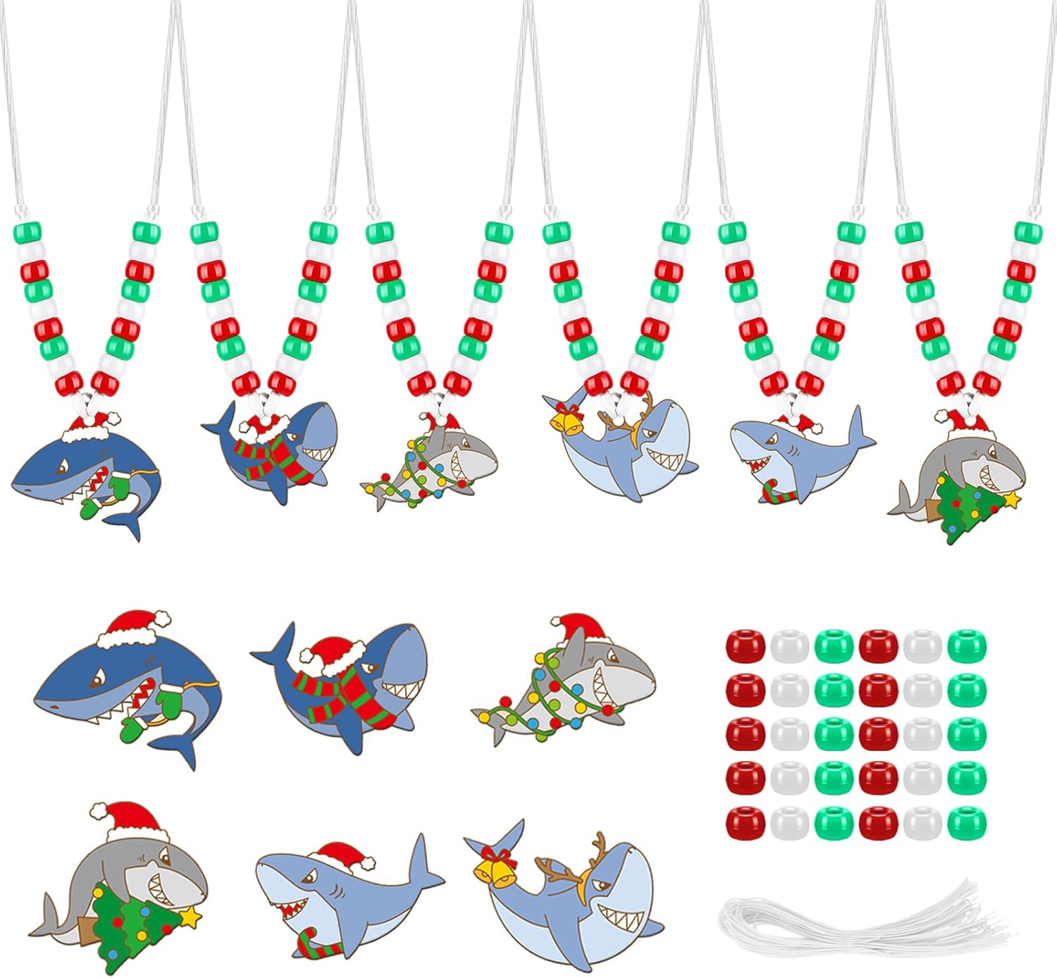 Tondiamo 24 Sets Christmas Shark Bead Necklaces Crafts DIY Beads Necklaces Making Kit DIY Crafts for Party Favor Gift Supplies Jewelry Making