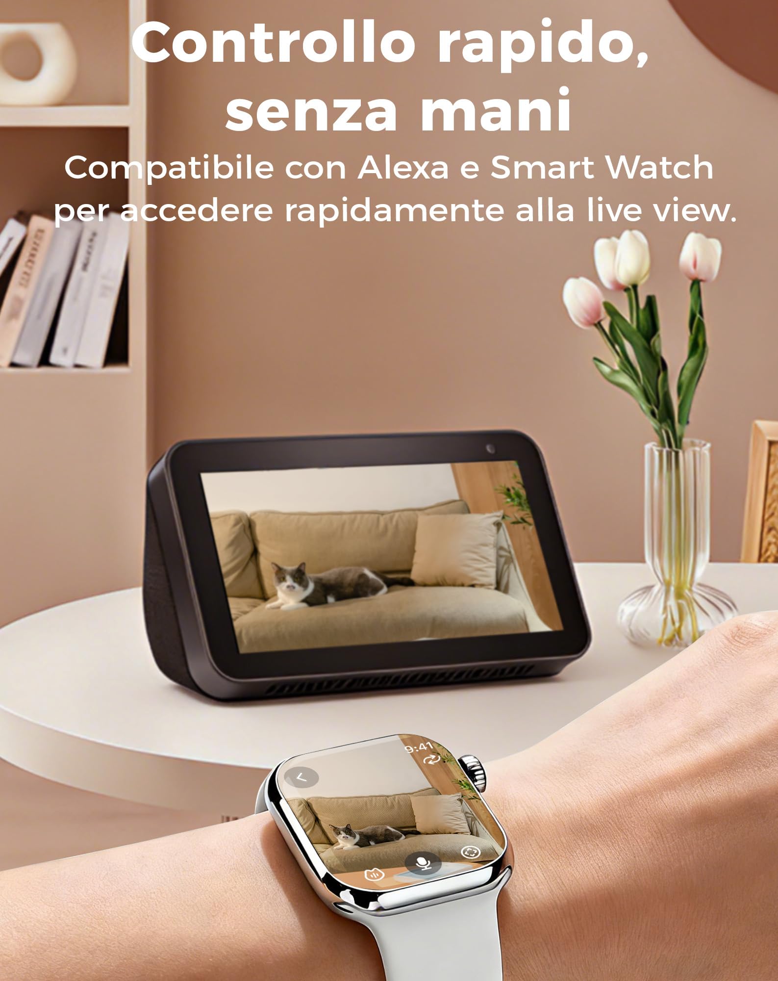 VIRTAVO XD1‑PRO Telecamera Wi‑Fi Interno Doppio Obiettivo, 2 Viste in 1 Schermo, 360° Pan/Tilt/Zoom, Smart Tracking, Audio Bidirezionale, Visione Notturna, Wi‑Fi 6 2,4/5 GHz, Senza Abbonamento