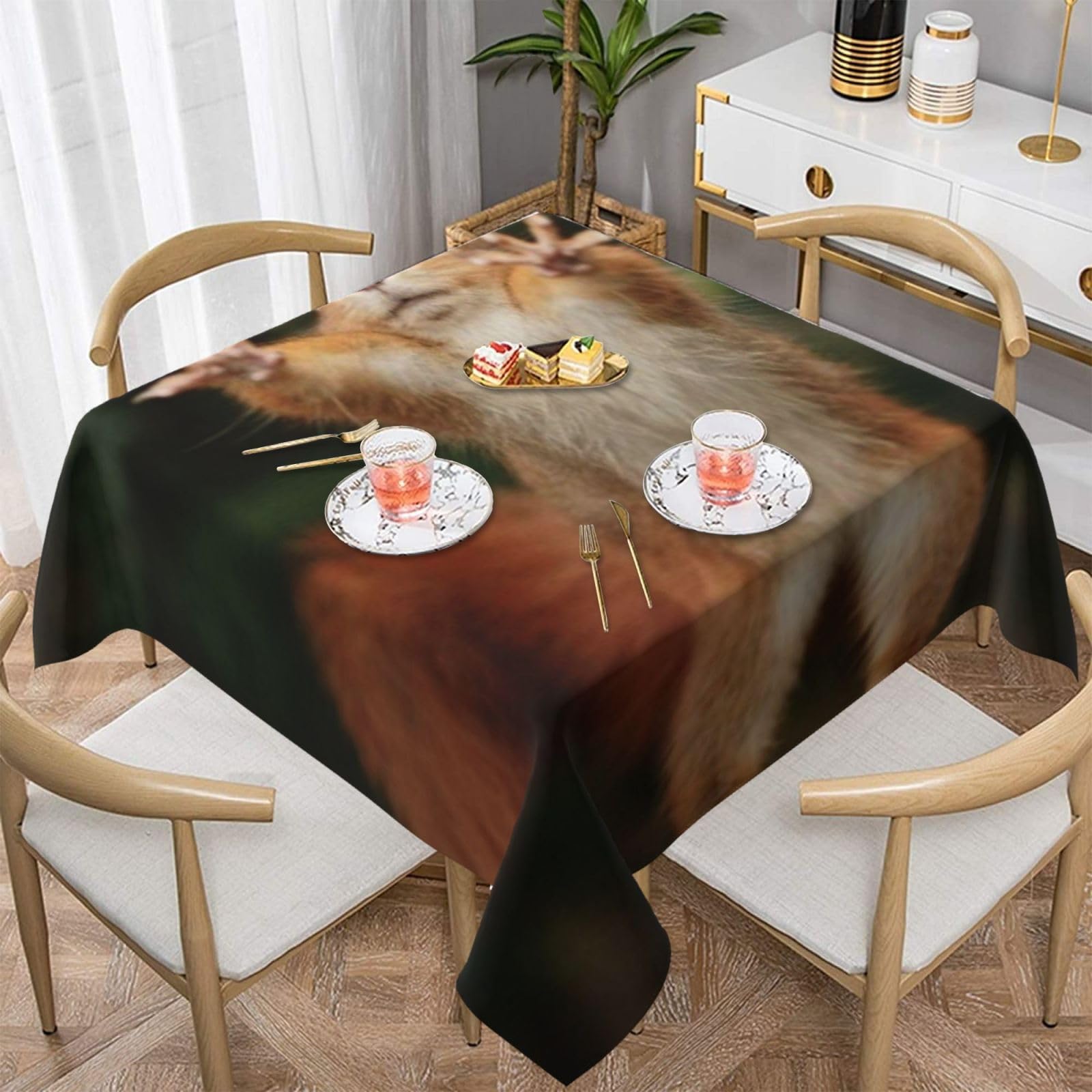 DCEHGEW Squirrel Funny Animal-r18325 Prints Square Tablecloth 137x137 CM, Waterproof Fabric Table Cloth for Dining Table, Farmhouse Table Cover for Kitchen Dining Tabletop Decoration