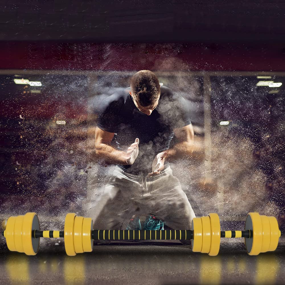 BAKAJI Set 2 in 1 Manubri Regolabili con Barra Bilanciere di collegamento, Rivestimento Gomma Piuma Antiruggine Antiscivolo, Palestra, Fitness, con Pesi