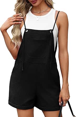 OFEEFAN Womens Shorts Overalls Sleeveless Adjustable Strap Short Rompers Jumpsuit With Pockets