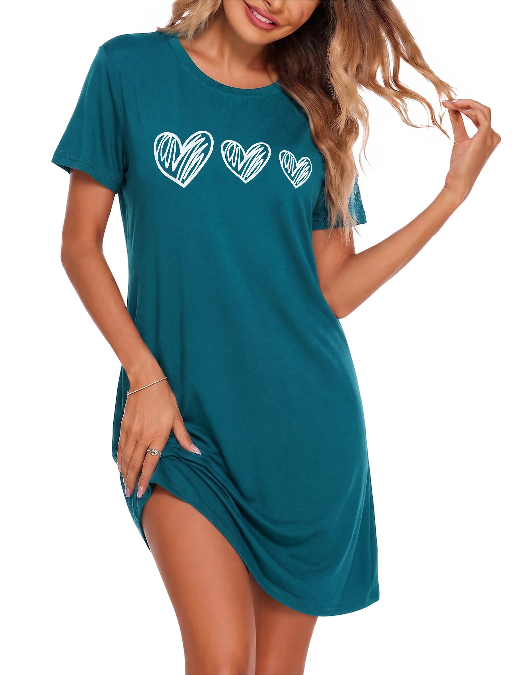 Marvmys Nachthemd Damen Kurzarm Schlafshirt Baumwolle Printed Sleepshirt Sommer T-Shirt Schlafhemd Frauen Nachtwäsche Schlafkleid | Kurzärmeliges Nachthemd, luxuriös, weiche Haptik, V-Ausschnitt, Nachtwäsche, Sommer-Schlafhemden