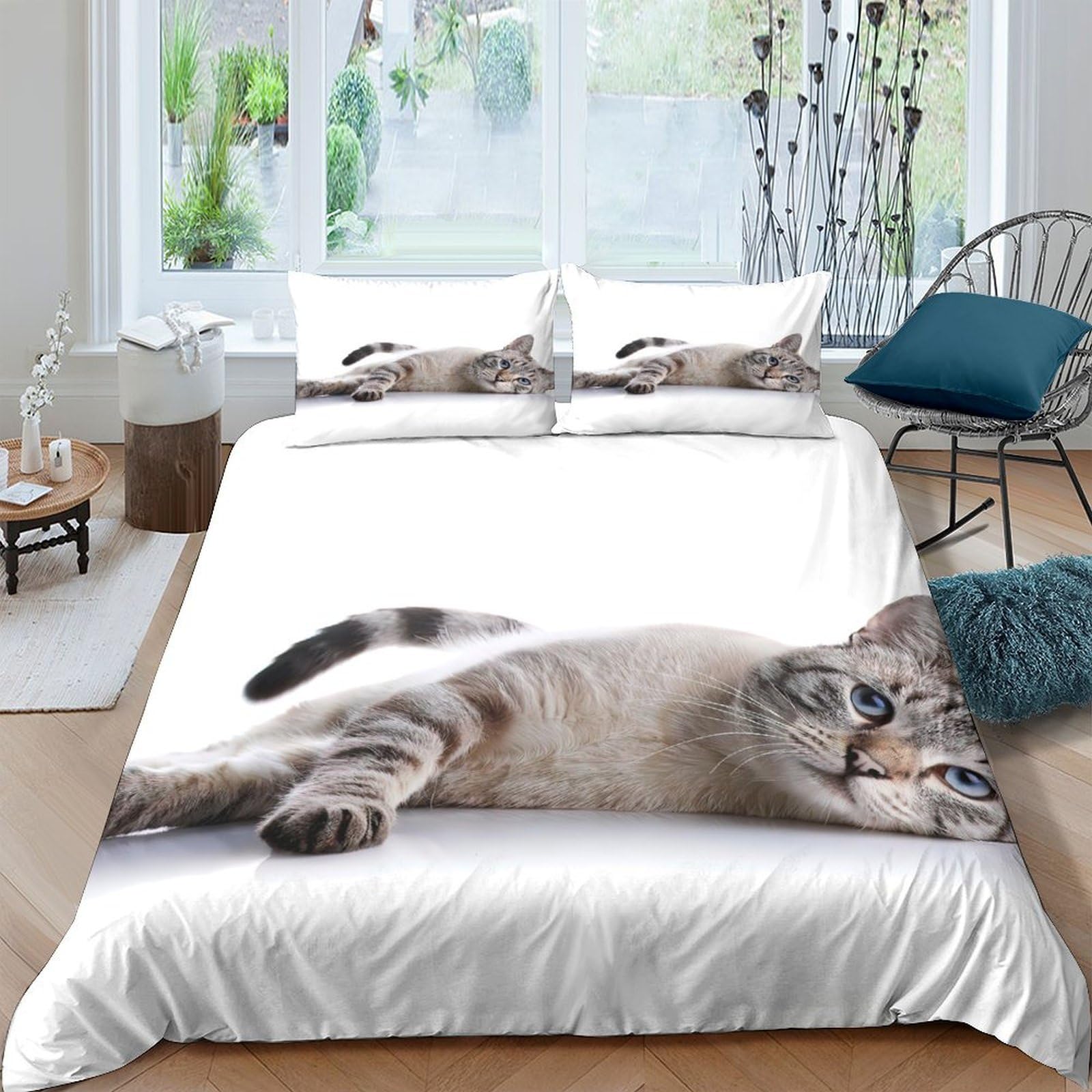 Ctjqhvkz Style-8 3D Printed Lively Cat Fitted Sheet Microfiber Soft Bedroom Decor Playful Kitten Bed Cover For Adults Youth Single（135X200cm）
