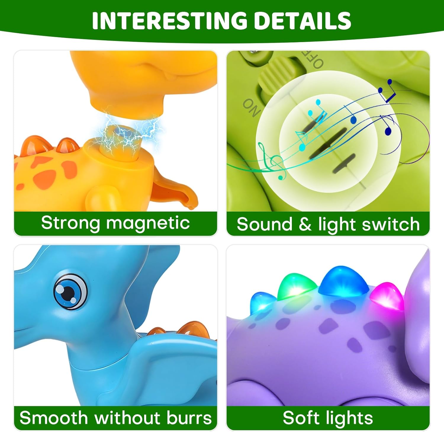 Magnetic Dinosaur Toy Set for Kids - Assembly Dino Toys with Light & Music, Take Apart Building Set for Toddlers 3-5, Sensory STEM Educational Baby Toy, Birthday Gift for Boys Girls 1-3