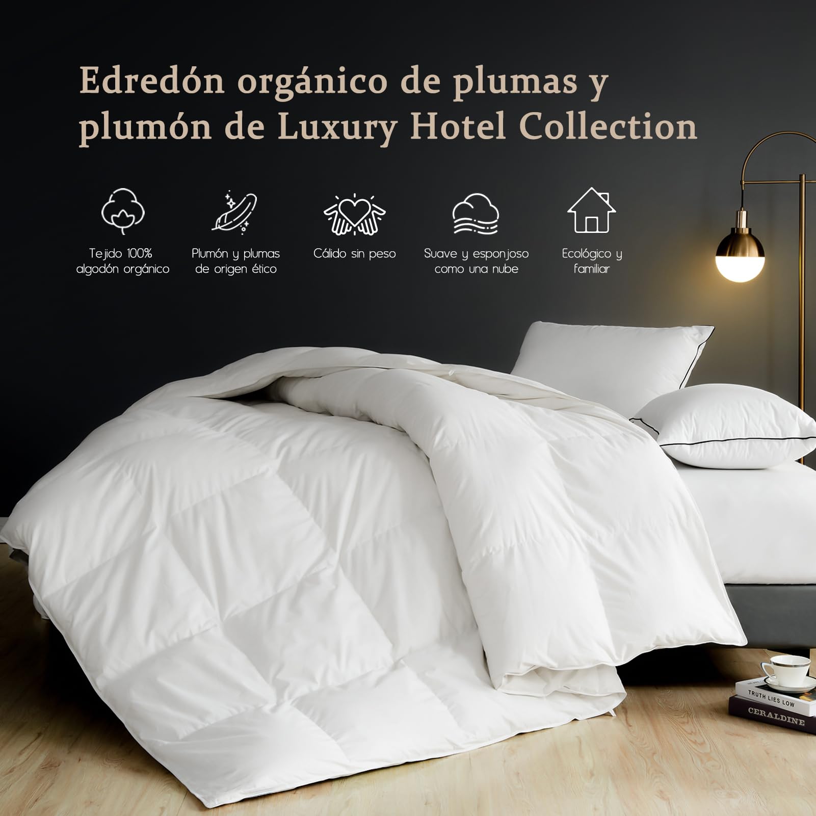 BPC Edredón de Plumón Oca Cama 105 100% Algodón Orgánico, 80% Plumón y 20% Plumas Edredon Nordico Blanco para 4 Estaciones, Edredones Natural de Hotel, Fluffy Medium Down Duvet 200x200 cm,Down Blanket