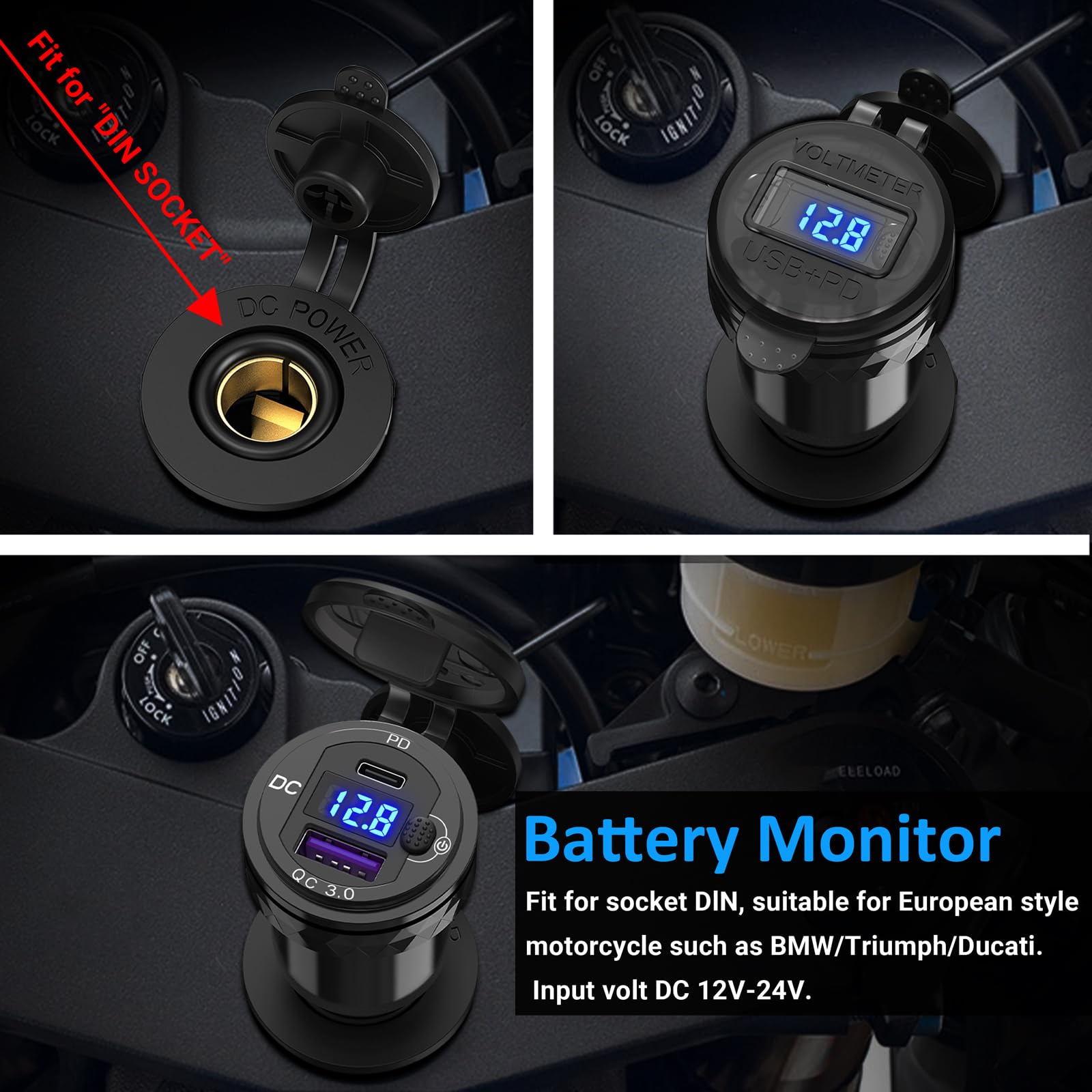 12V/24V Prise DlN vers USB Chargeur Rapide de Moto