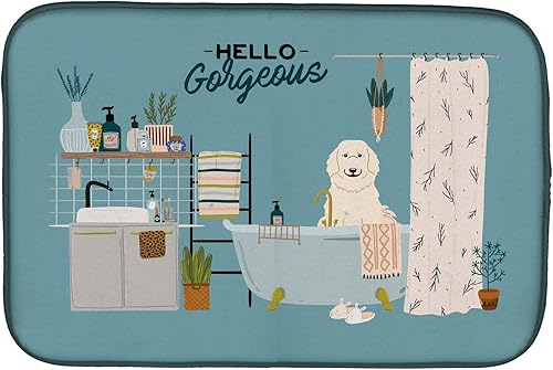 Miniatura 433 de Caroline's Treasures CK7824DDM - Tapete absorbente para secado de platos con diseño de bulldog inglés, rojo y blanco, para encimera de cocina, 14 x