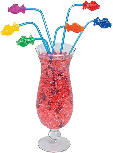 Fun Express 12 pajitas de plástico para peces, plástico sin BPA, popotes reutilizables para fiestas de verano, pajitas divertidas para niños,