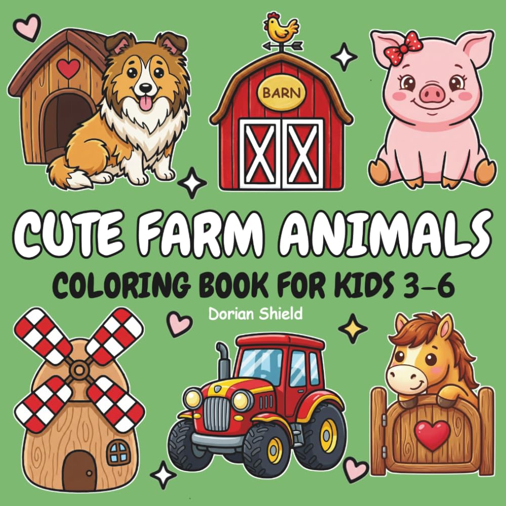 Farm Animals Coloring Book for Kids: Cute Farm Animal Coloring Pages for Kids Ages 3–6