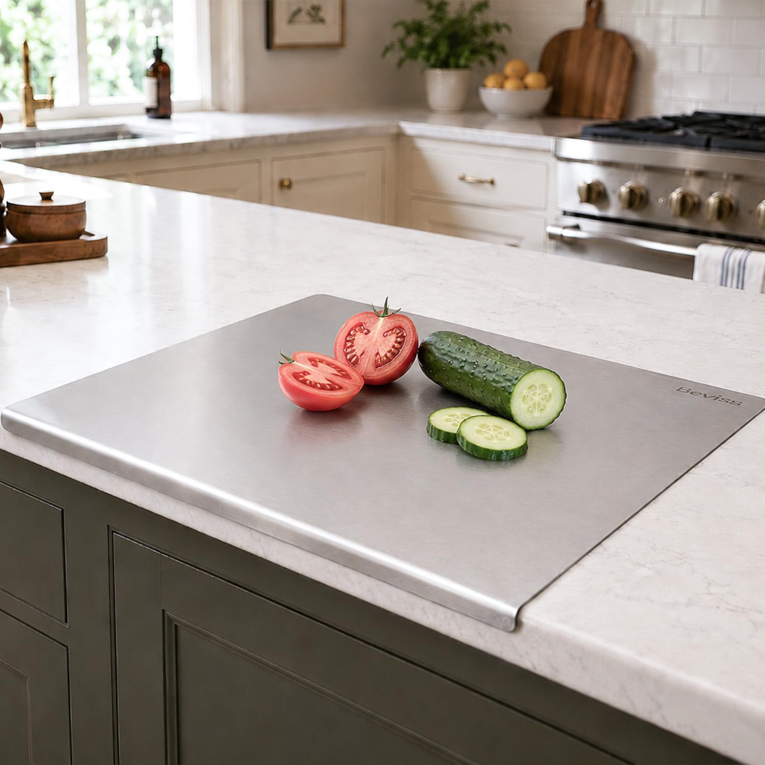 BEVISS 304 Stainless Steel Chopping Board with Folded Edge, 50 x 39 cm