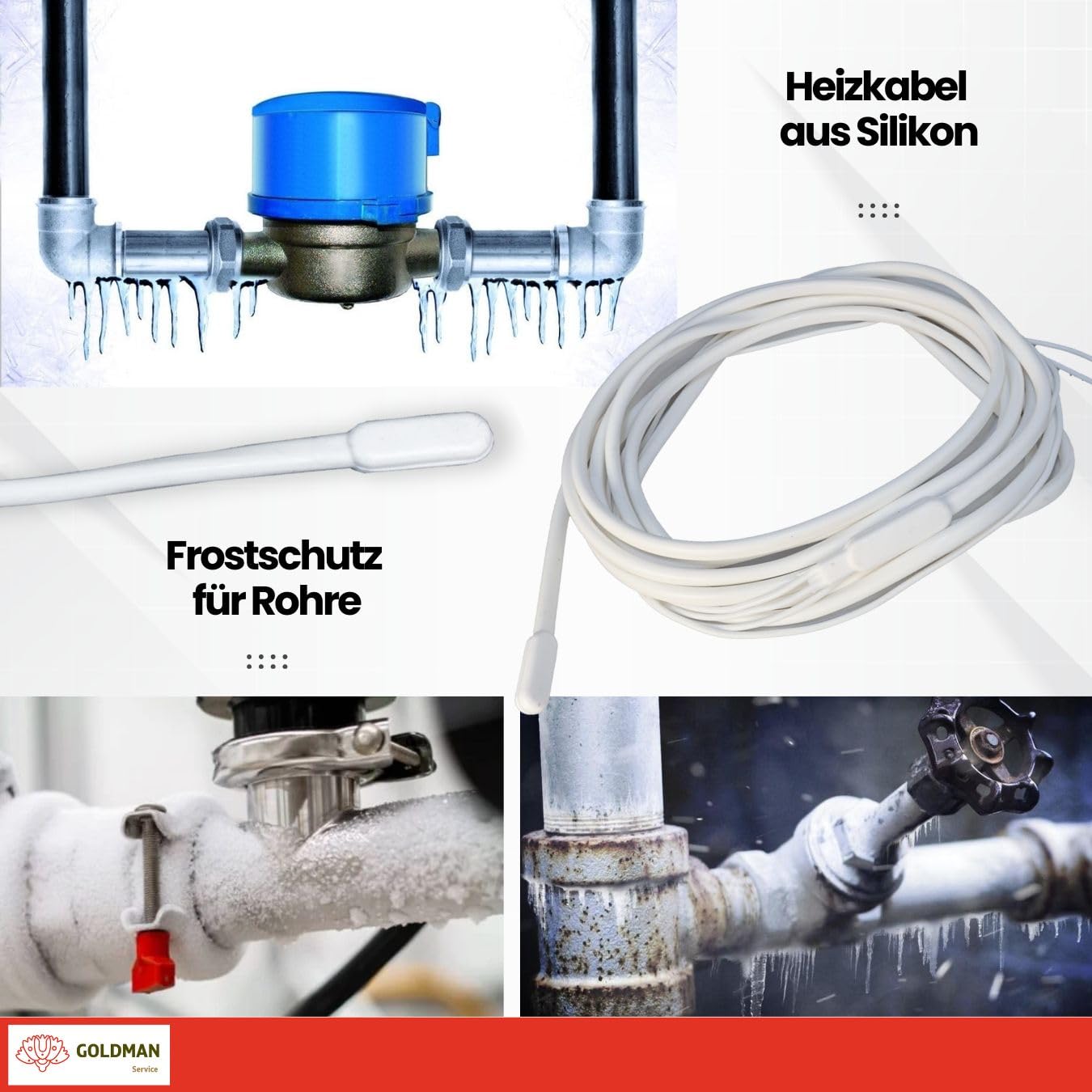 GOLDMAN SERVICE | Heizkabel bipolarer Silikonwiderstand Anti-Frost für Rohrleitungen | 2 Meter, 30 Watt | Inkubatoren, Aquarien, Reptilien, Gewächshäuser, Fermentation (2 m | 30W)