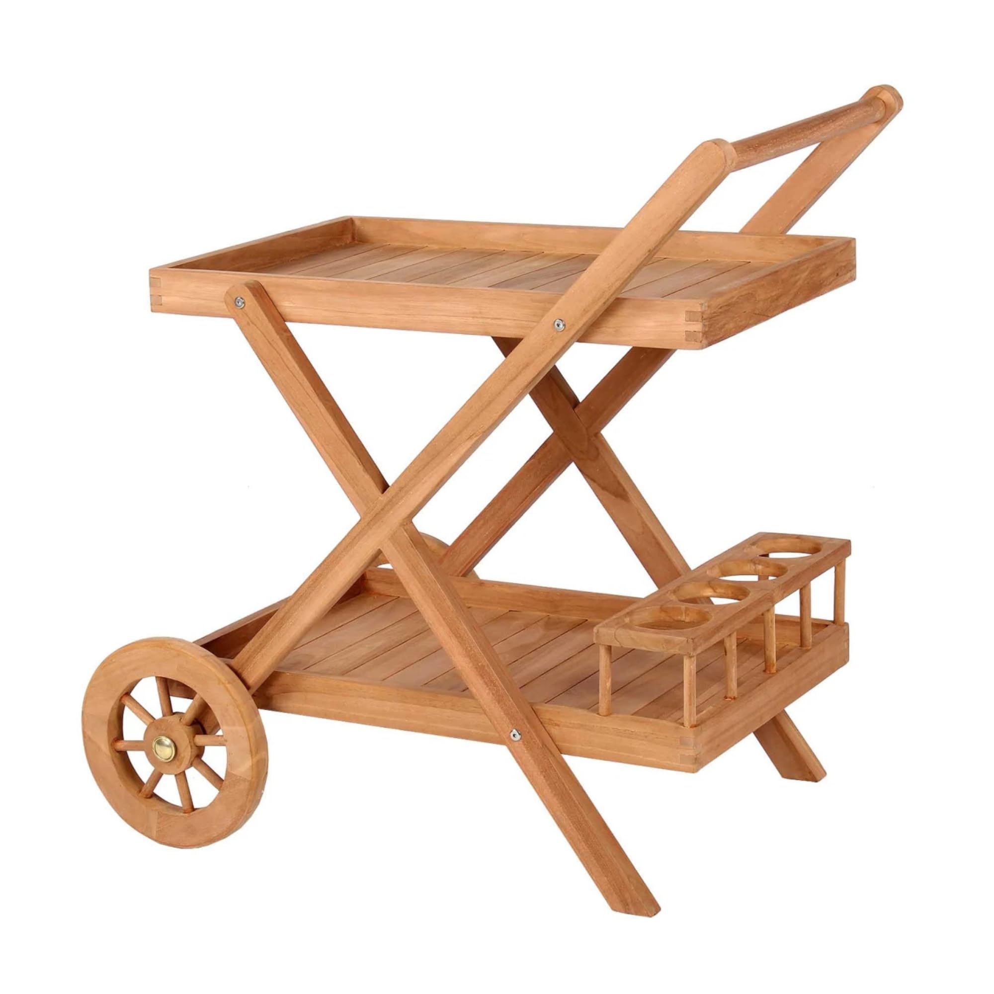 MR. DEKO® Carrello da portata Chester in teak – Tavolo da giardino – Mobili da esterno