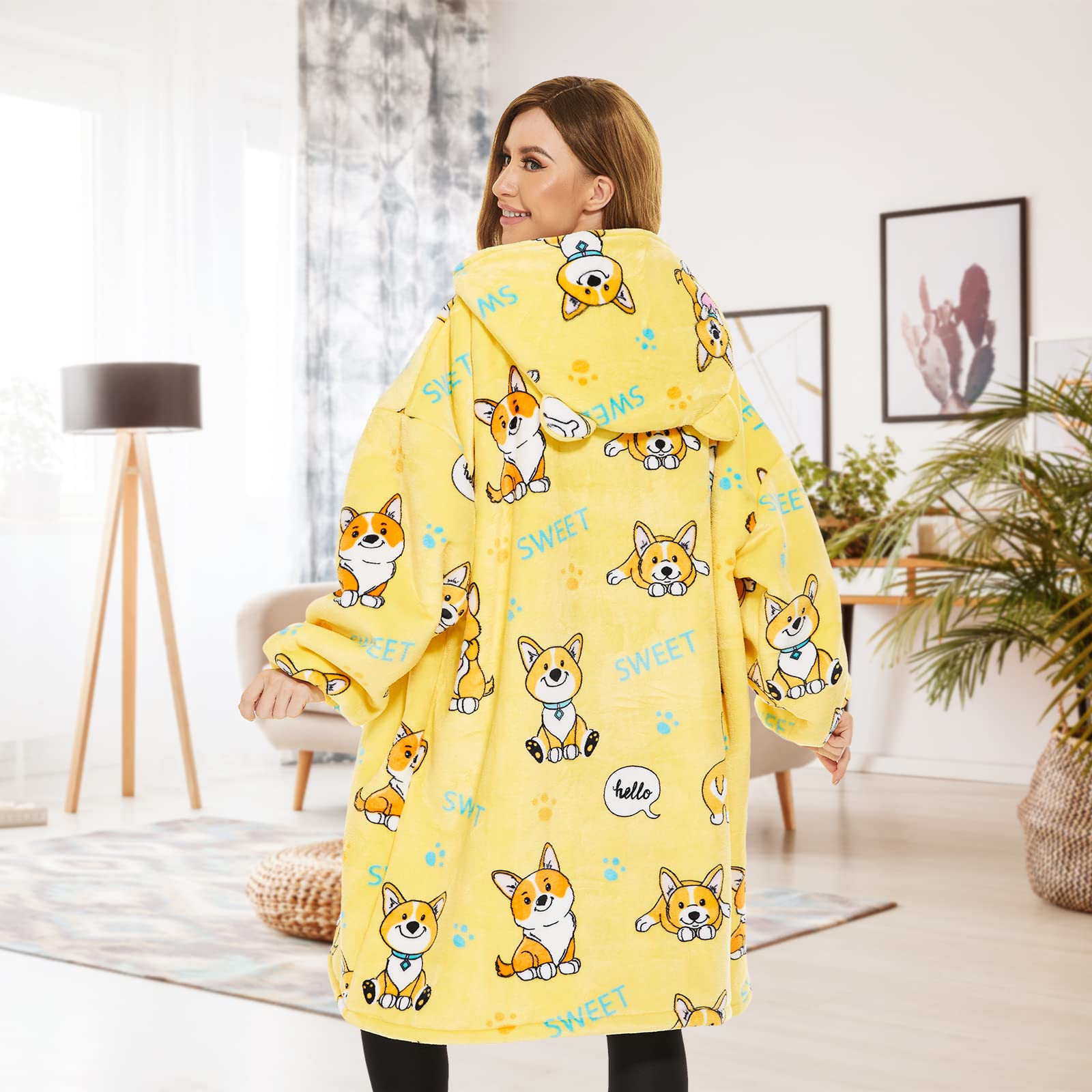 THREE POODLE Felpa Coperta Oversize con Cappuccio, Felpa Gigante Coperta Indossabile con Maniche, Coperta con Cappuccio Ultra Morbida e Calda, Cozy Hoodie Felpa Pile per Donna,Uomini e Bambini, Regalo