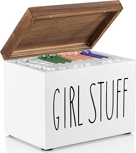 Soporte para tampón para baño, organizador de productos femeninos, estuche organizador de almohadilla con tapa con bisagras, almacenamiento de