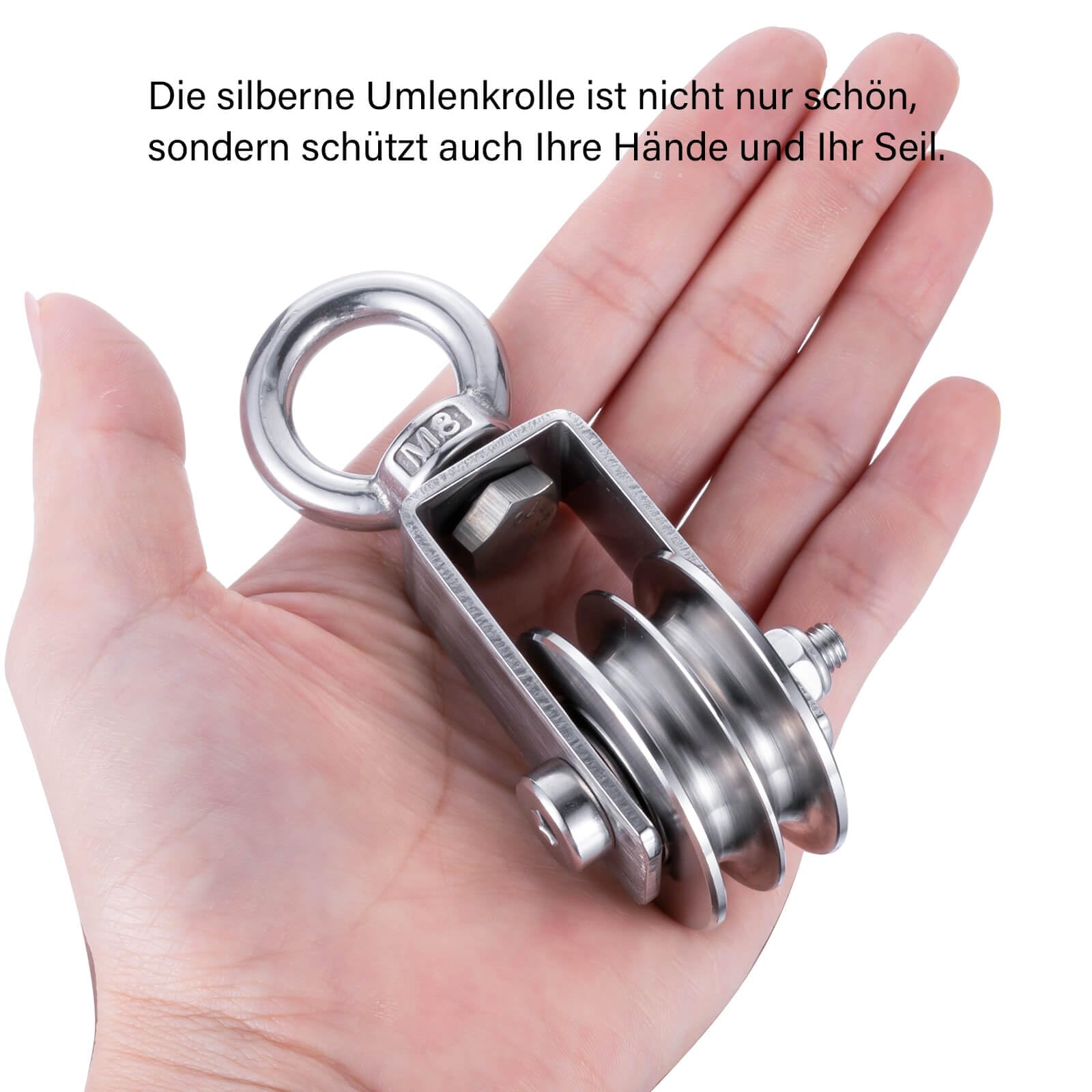 Podwójna rolka kierunkowa z 2 łożyskami kulkowymi, wciągnik do fitnessu ze stali nierdzewnej 304, kółka zwrotne 40 mm do lin stalowych 8 mm, nośność 250 kg, 2 sztuki