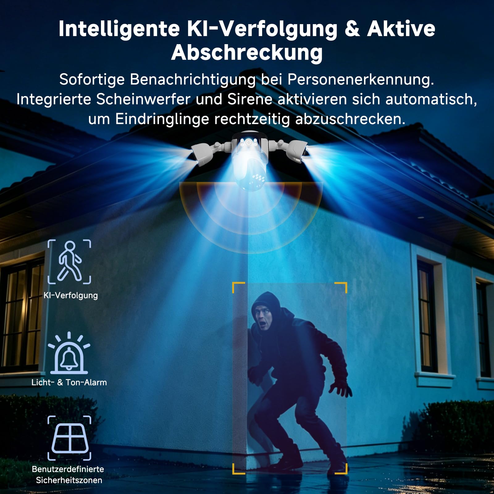 VSTARCAM Telecamera di sorveglianza esterna Wi-Fi, 2K 4 lenti PTZ telecamera con visione a 360°, rilevamento personale e tracciamento, zoom ibrido 10X, visione notturna a colori, audio bidirezionale