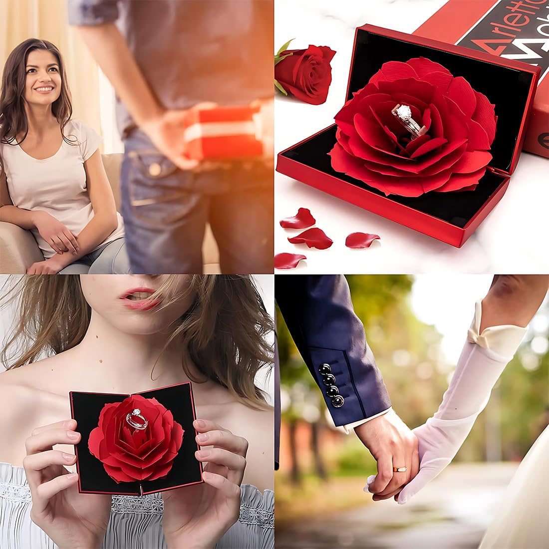 Scatola Portaanelli 3D A Forma Di Rosa Rossa – Cofanetto Gioielli In Resina Con Meccanismo Rotante – Ideale Per Proposte E San Valentino - 4