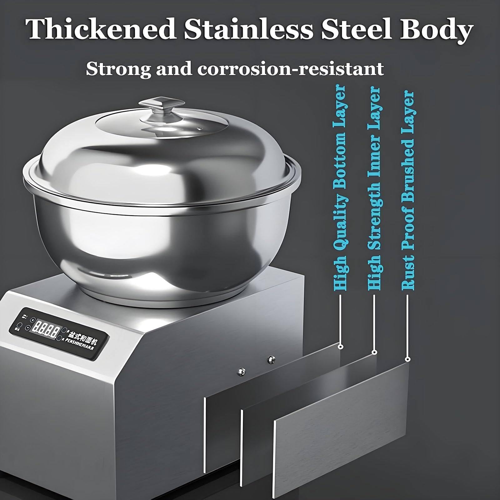 Amasadora Comercial de 5 kg/8 kg, amasadora eléctrica de Acero Inoxidable con Doble rotación, para Pizza y Pan, con Temporizador de 30 Minutos y Tapa Visible. 8KG