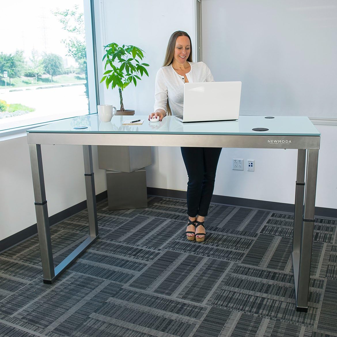 New Moda NM6030BK 68"x32" Sit-Stand Adjustable Height Motorized Desk, Gloss White (NM6832WT)