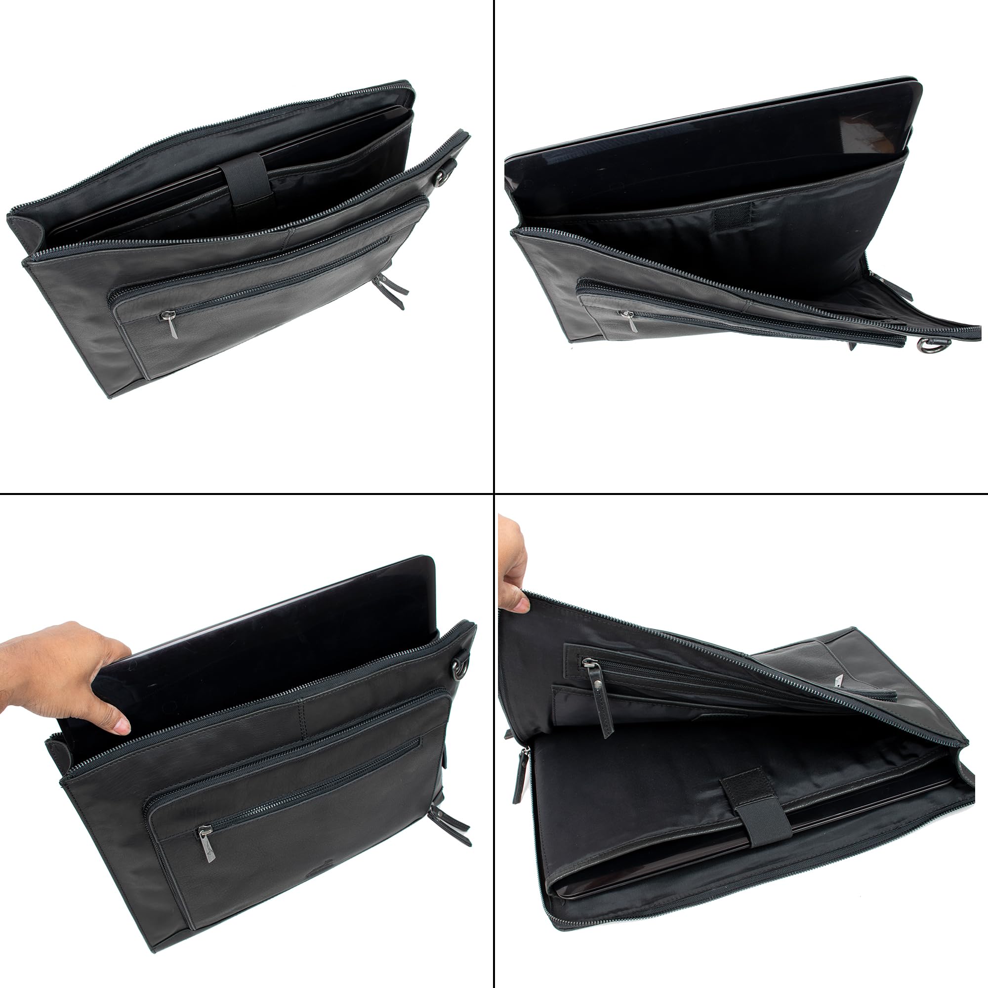 Fa.Volmer ® VO2403-Black - Funda de piel de búfalo para MacBooks, portátiles, tablets de hasta 17 pulgadas | Maletín A4 | VO2403-Black