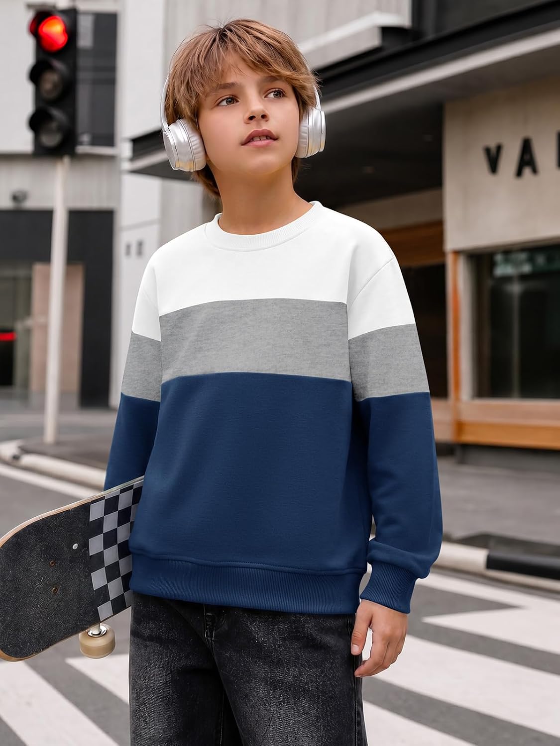 Haloumoning Boys Sweatshirt Color Block Crewneck Long Sleeve Pullovers | Kids Youth Crew Neck Sweatshirts, Casual Tops Tees, Fall Winter Fashion Clothes 5-14 Years