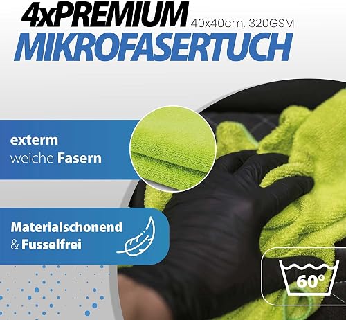 Menzerna Kit de Polissage pour Voiture : Menzerna Heavy Cut Compound 1000 + Medium Cut Compound 2200 + Super Finish 3500 + Power Lock Sachet 20ml + 4X Chiffon Microfibre 40x40cm - 7