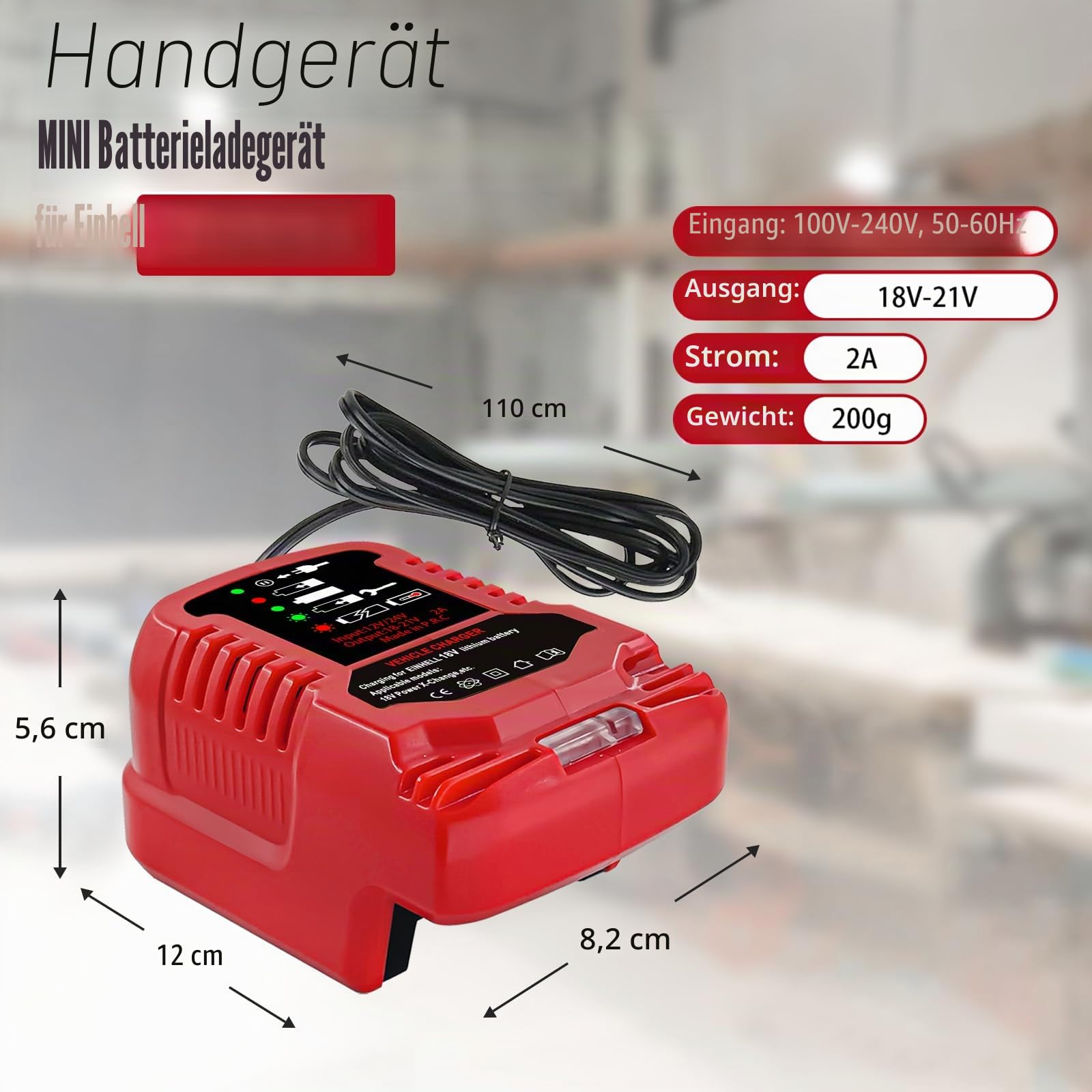 Ladegerät für Einhell 18V Power X-Change Akku, Tragbares Mini-Schnellladegerät für Einhell 18V Akku 4511396 4511437 4511437OVP PXBP-300