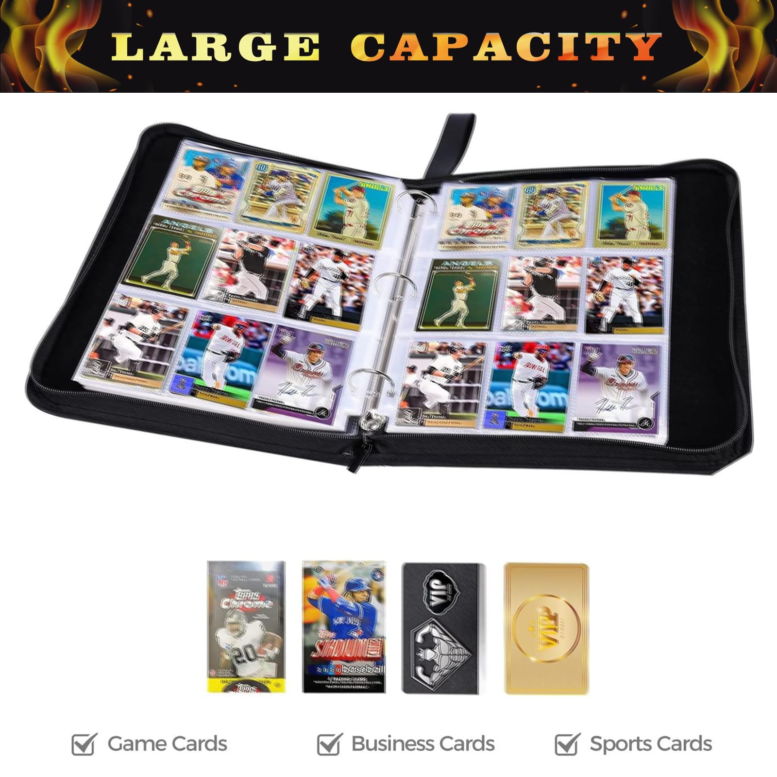 Carpeta de tarjetas de baloncesto de 9 bolsillos, carpeta de tarjetas coleccionables con mangas, carpeta de tarjetas deportivas, álbumes de tarjetas coleccionables para 900 tarjetas con 50 fundas