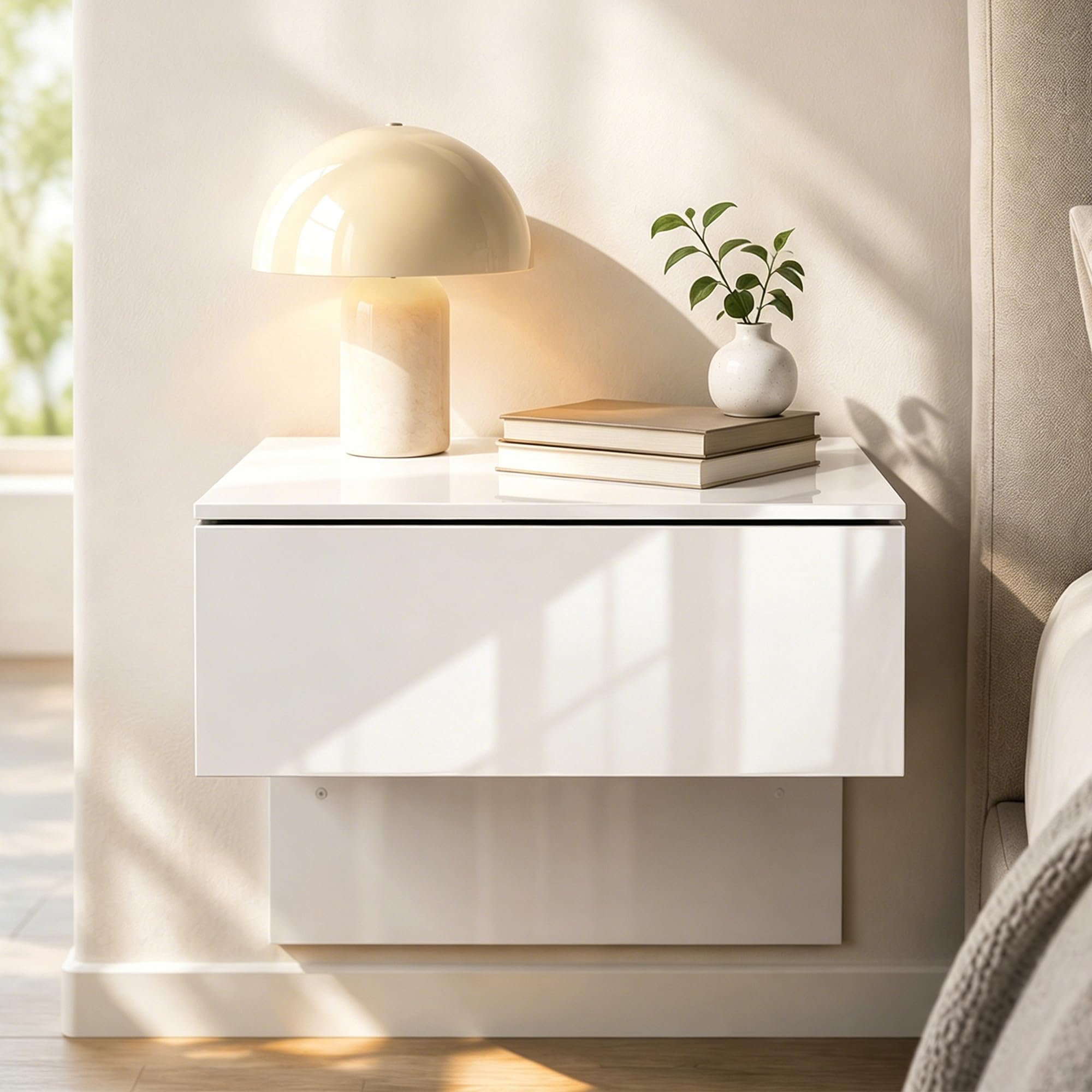 HOMCOM 2 Mesitas de Noche Flotantes con Cajón 40x35x36,2 cm Blanco Brillo