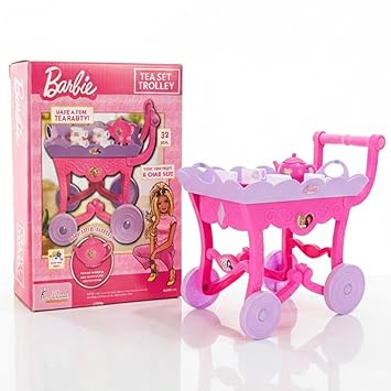 Barbie 32 Pieces Tea Set Trolley 3Y+, Multicolour | Safe & Gift-Friendly