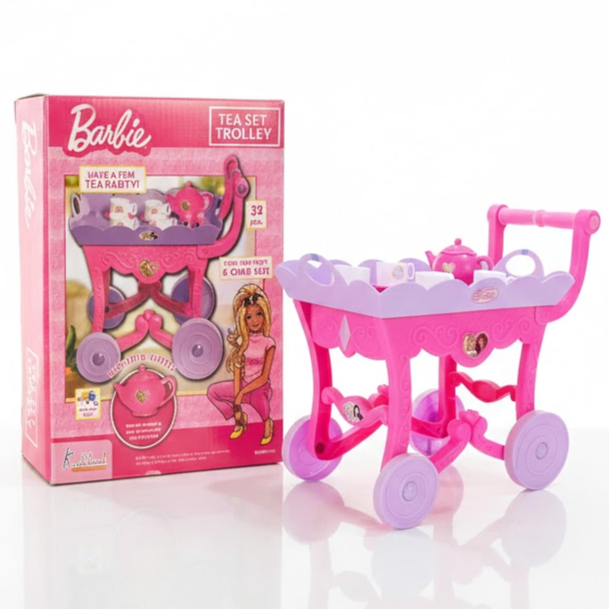 Barbie 32 Pieces Tea Set Trolley 3Y+, Multicolour | Safe & Gift-Friendly-image-0