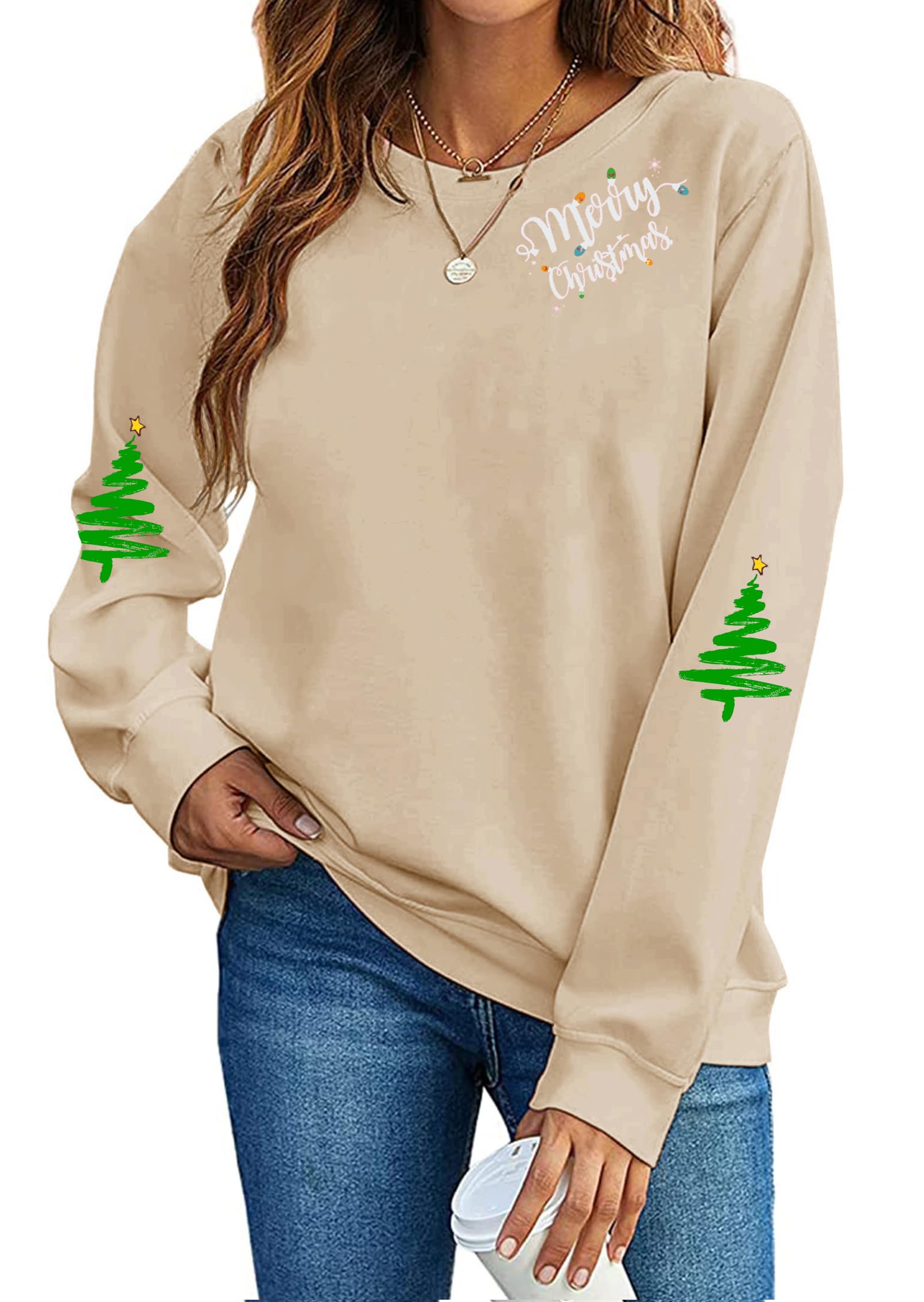 Ithalt Christmas Sweatshirts Women Merry Christmas Sweater Xmas Long Sleeve Shirt Holiday Crewneck Pullover Tops