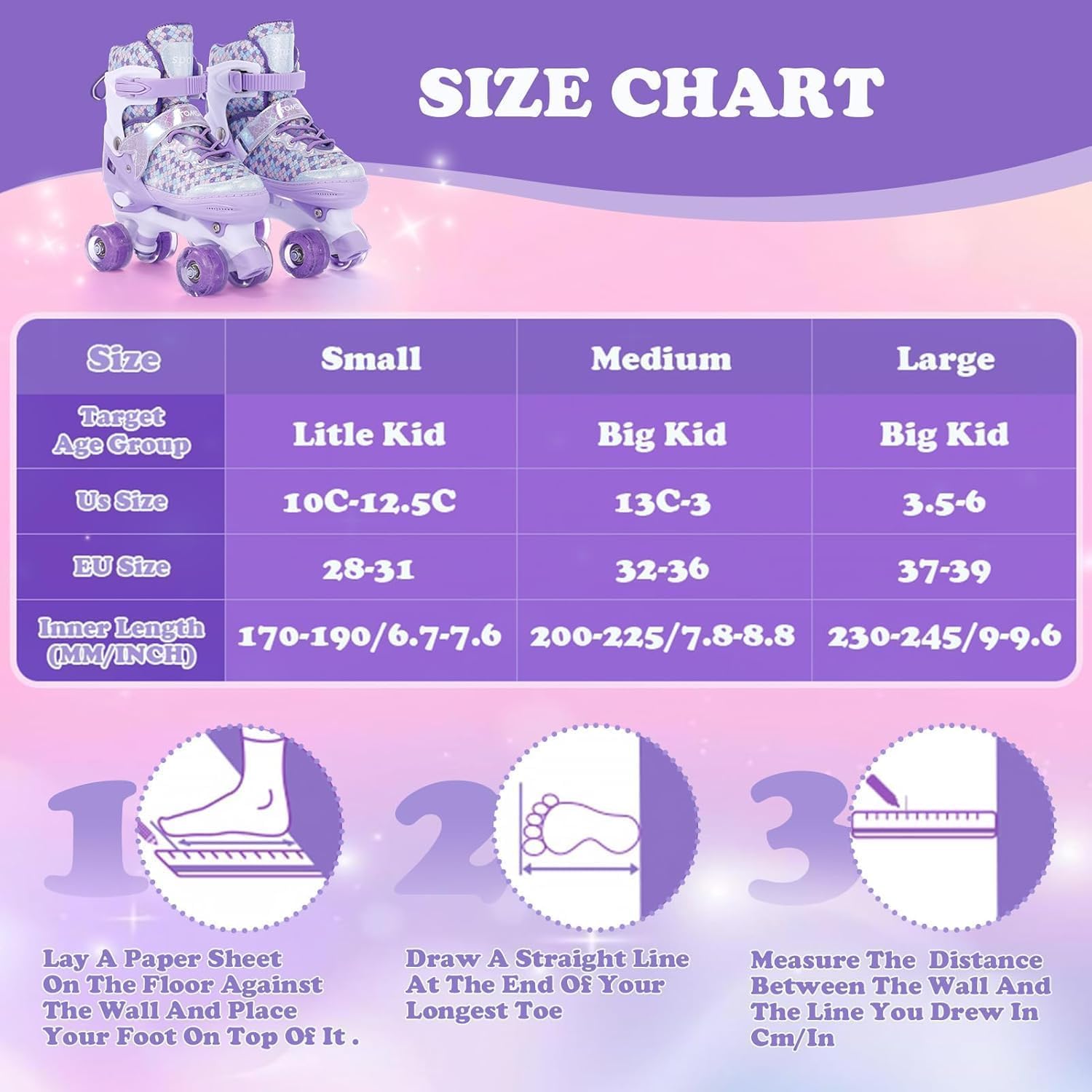 TOMSHOO Rollschuhe für Mädchen, Rollschuhe Mädchen 4 Größen Verstellbar, Kinder Rollschuhe mit 8 LED-Rädern, Bequem & Atmungsaktiv, Roller Skates mit Mehreren Schutzschichten, Geeignet für Anfänger