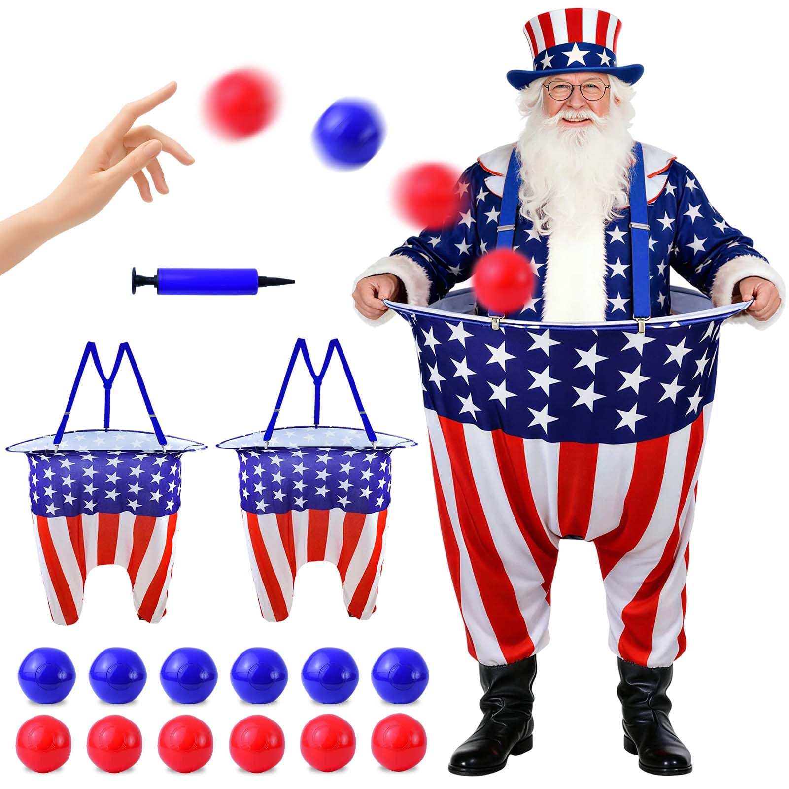 Patriotic Granny Pants Gioco da cortile per adulti Giorno dell'Indipendenza Nonna Pantaloni Giochi Bandiera Americana Anello Gioco di lancio con pompa, Palline blu e rosse 4 luglio Gioco di lancio per