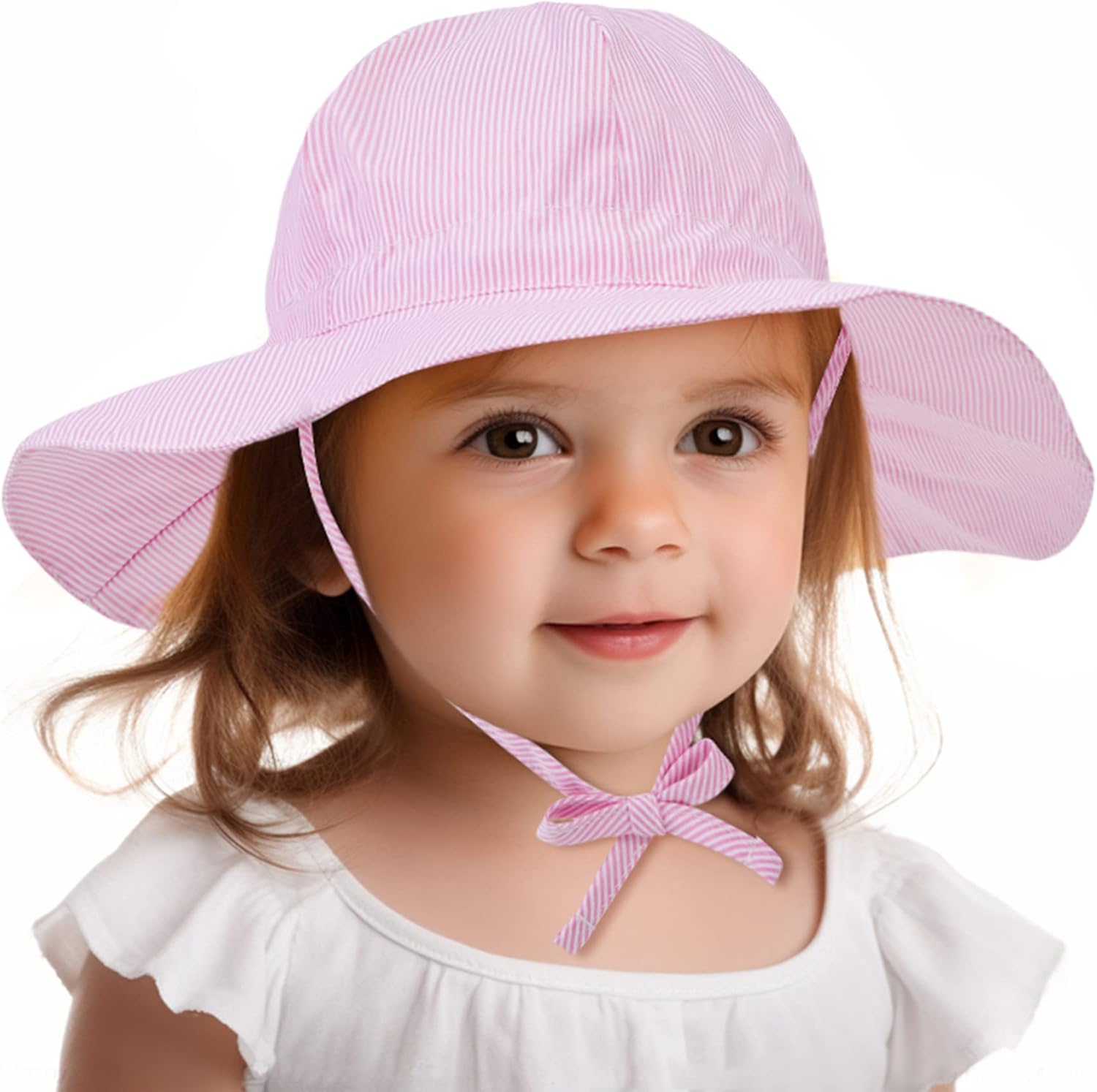 Baby Sun Hat With Bows – UPF 50+ Wide Brim Bucket Hat, Cotton, Adjustable Chin Strap, For Infants & Toddlers