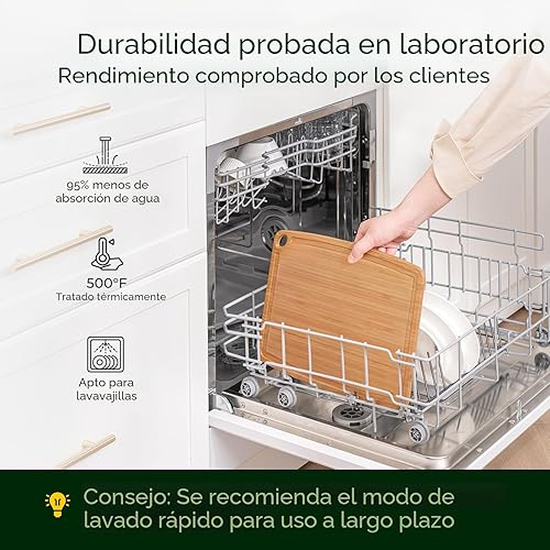Miniatura 2 de Tabla de cortar de bambú apta para lavavajillas, tabla de cortar de madera ligera y duradera, reversible con ranura para jugos, fácil de almacenar y