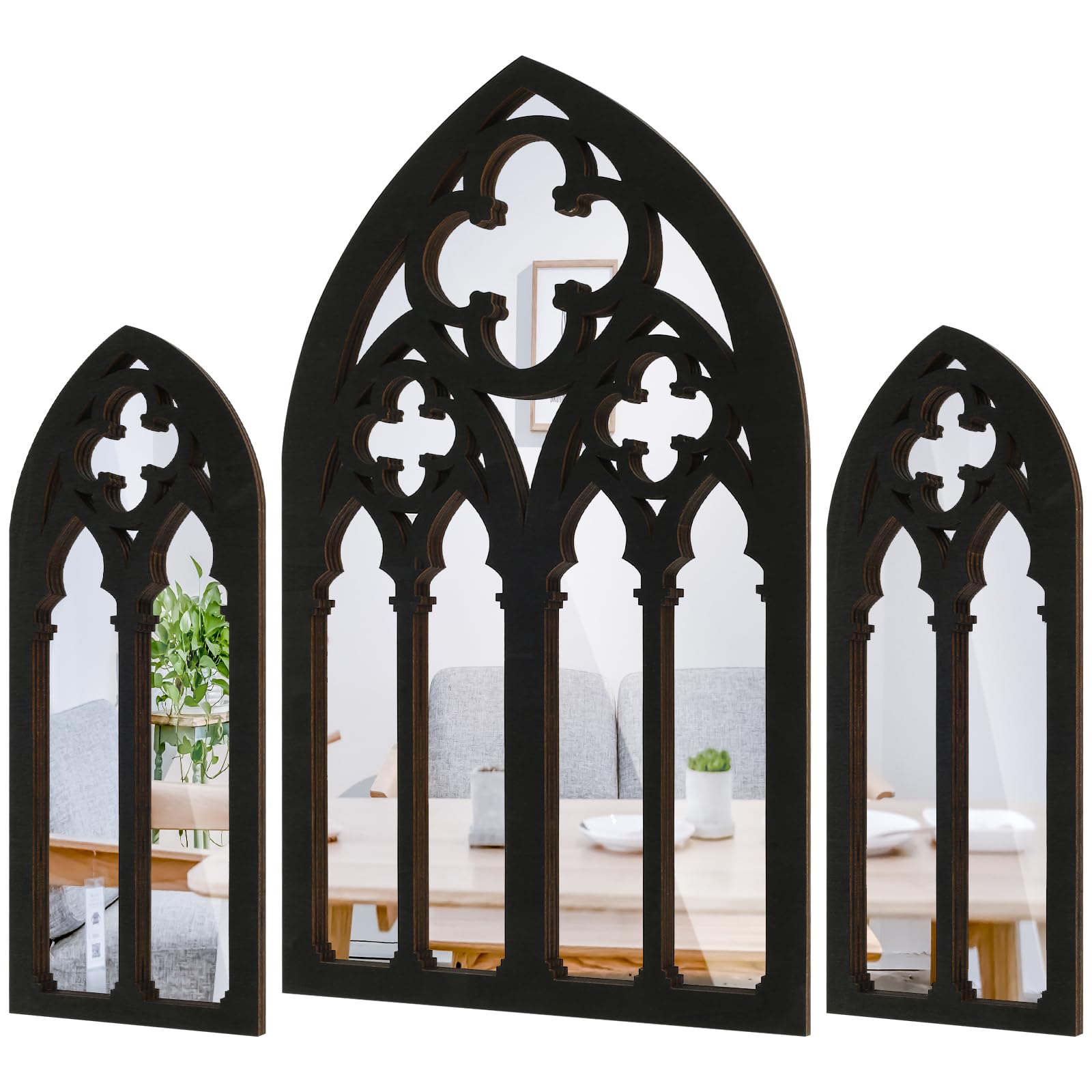 3 Pack Gothic Mirrors Wall Decor Cathedral Arch Frame Tiny Mirror Goth Room Decor - 12 Inch Gothic