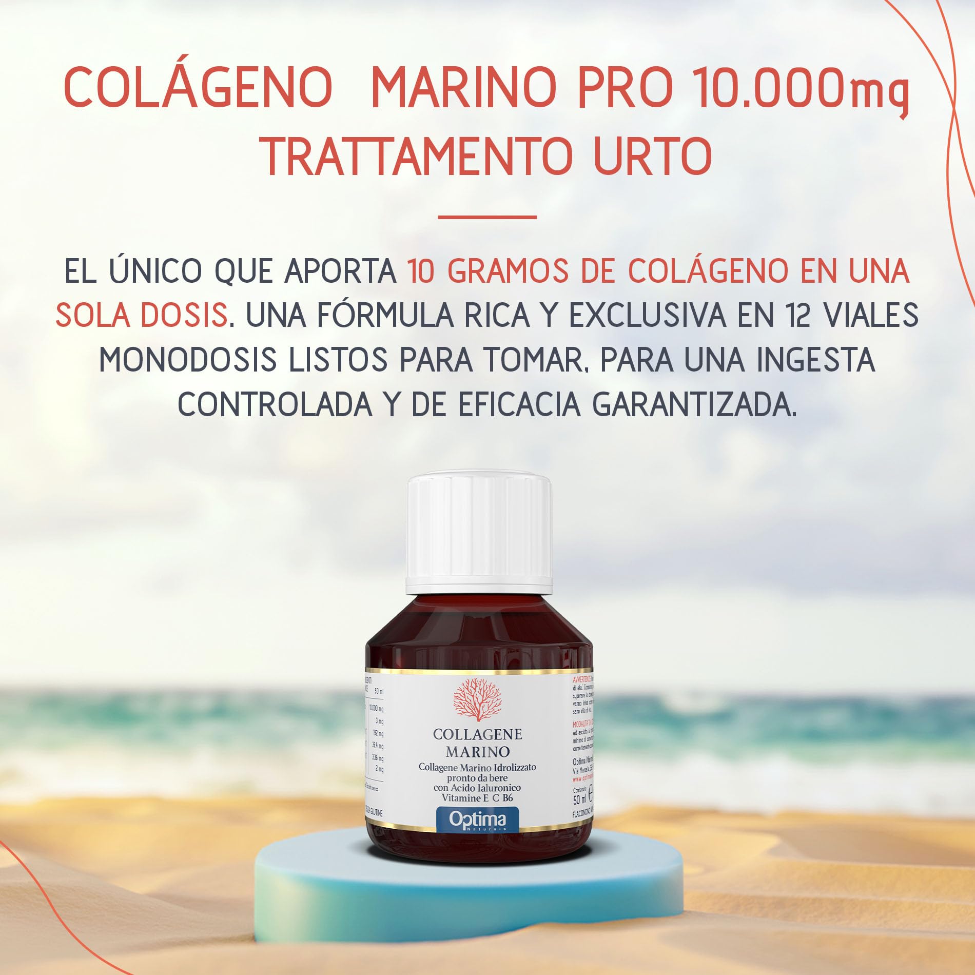 Colágeno Marino PRO 10 000 mg - tratamiento intensivo - 10 g de colágeno por dosis - a base de colágeno marino hidrolizado - con ácido hialurónico y vitaminas B6, C y E Optima Naturals