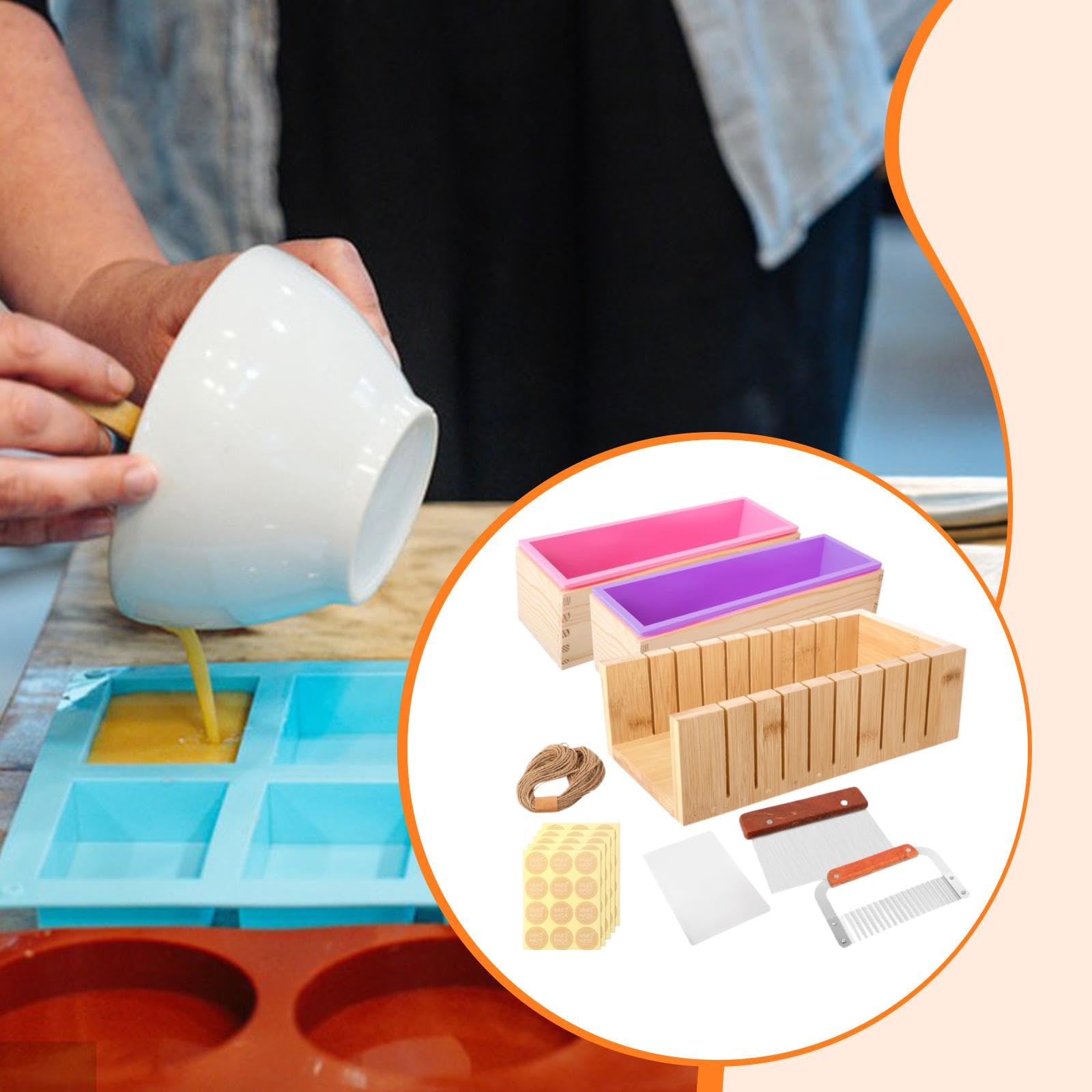 Seifenherstellung Set Gießform Holzkiste Schneidewerkzeug Verpackung DIY Bastelbedarf aus Robusten Materialien für Erwachsene Kinder DIY