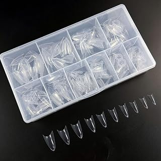 500pcs Almond Half Cover Nail Tips - Clear, Acrylic Nail Supplies, Clear Almond Nail Tips (Medium)