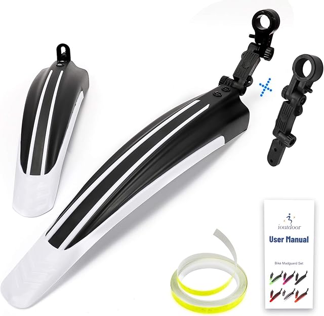 ioutdoor Bike Mudguard Set with 27ft DIY Reflective Tape,Bike Fenders Set Adjustable,Bicycle Front and Rear Mud Guard Fits for 20",22",24",26" 27" 28" MTB Mountain Road Bike Cycling
