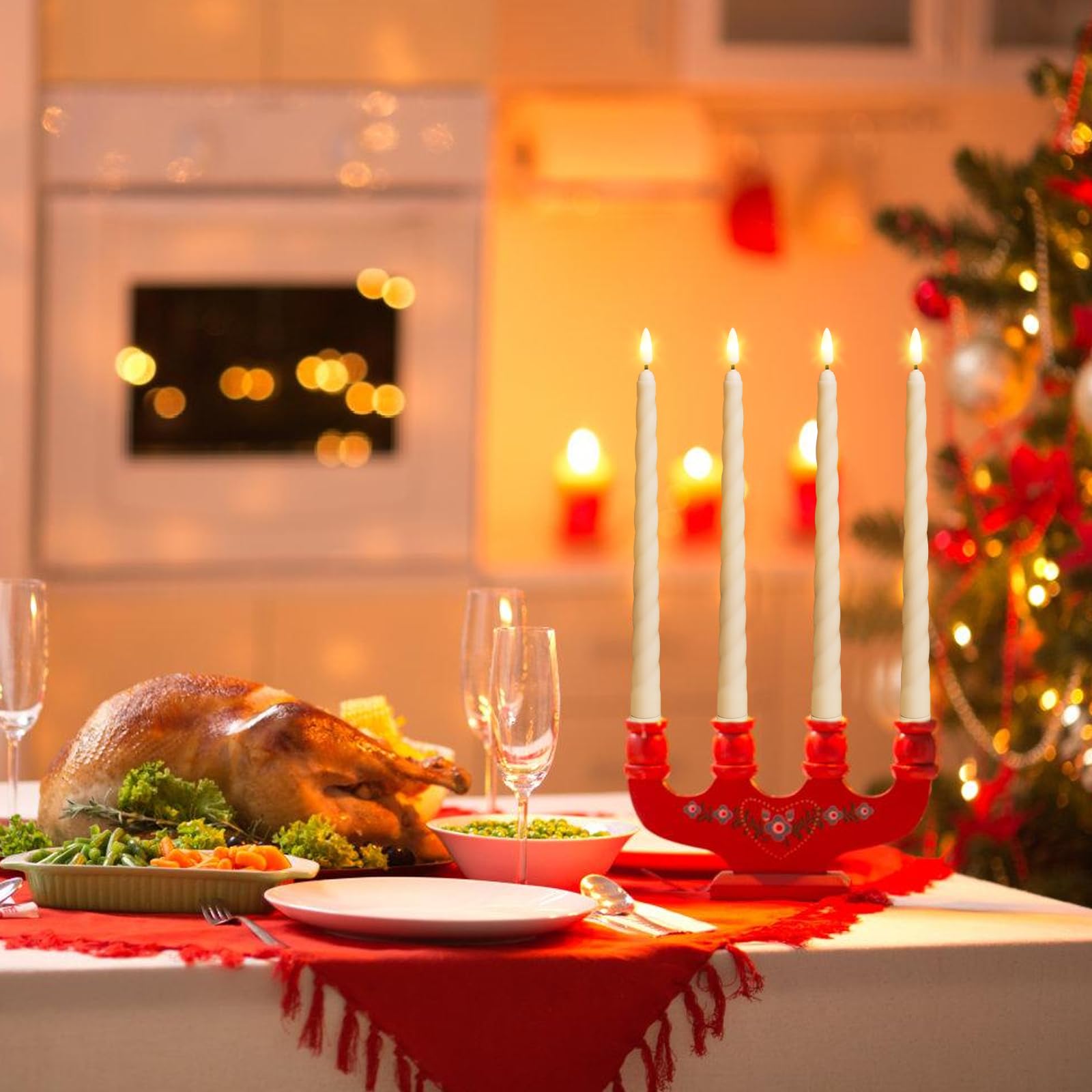 Bougie LED,6Pièces Électrique Flamme Vacillante Bougie Chandelier LED,Fausses Bougies Décorative,Blanc Bougies LED Pour Pâques,Anniversaire,Noël,Fête D'anniversaire,Mariage