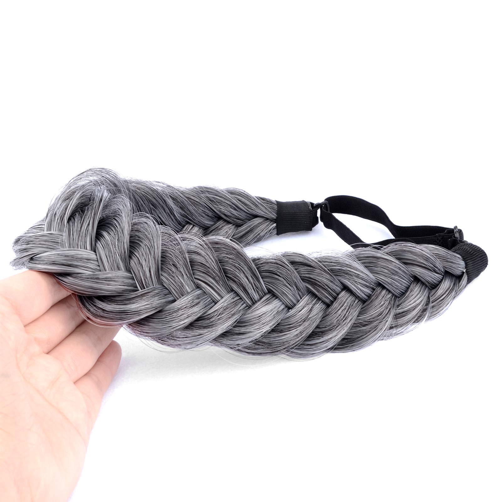 Gledola Messy Synthetic Hair Braided Headband Classic Chunky Wide Plaited Headband for Women Girl Beauty (Dark Gray) - Image 3