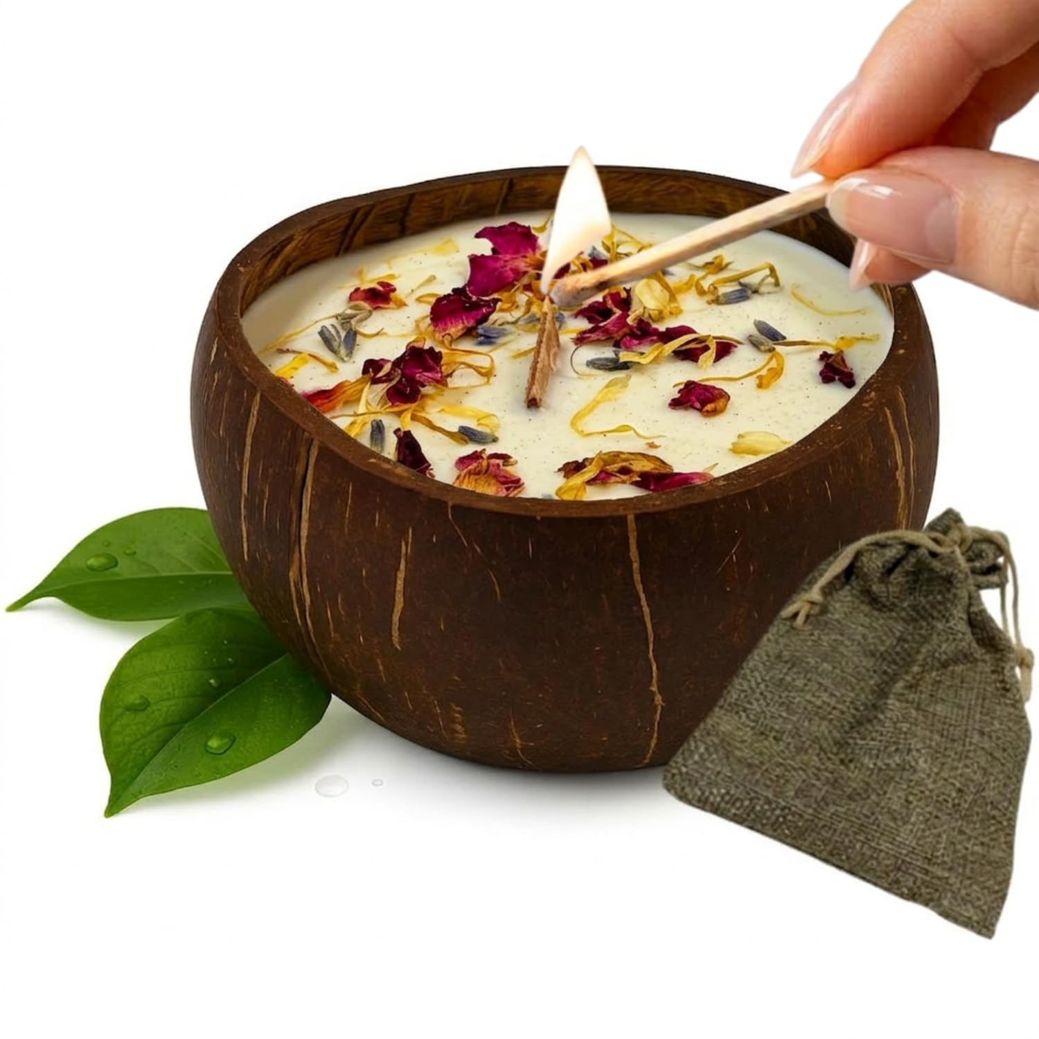 Handgemachte Duftkerze aus Kokosnuss - 100% pflanzliches Sojawachs ~40h - Vegan ohne Phthalate/CMR - zum Einpflanzen (Samen + Blumenerde enthalten) - MAFLOREA - Aroma: (Exotische Früchte)
