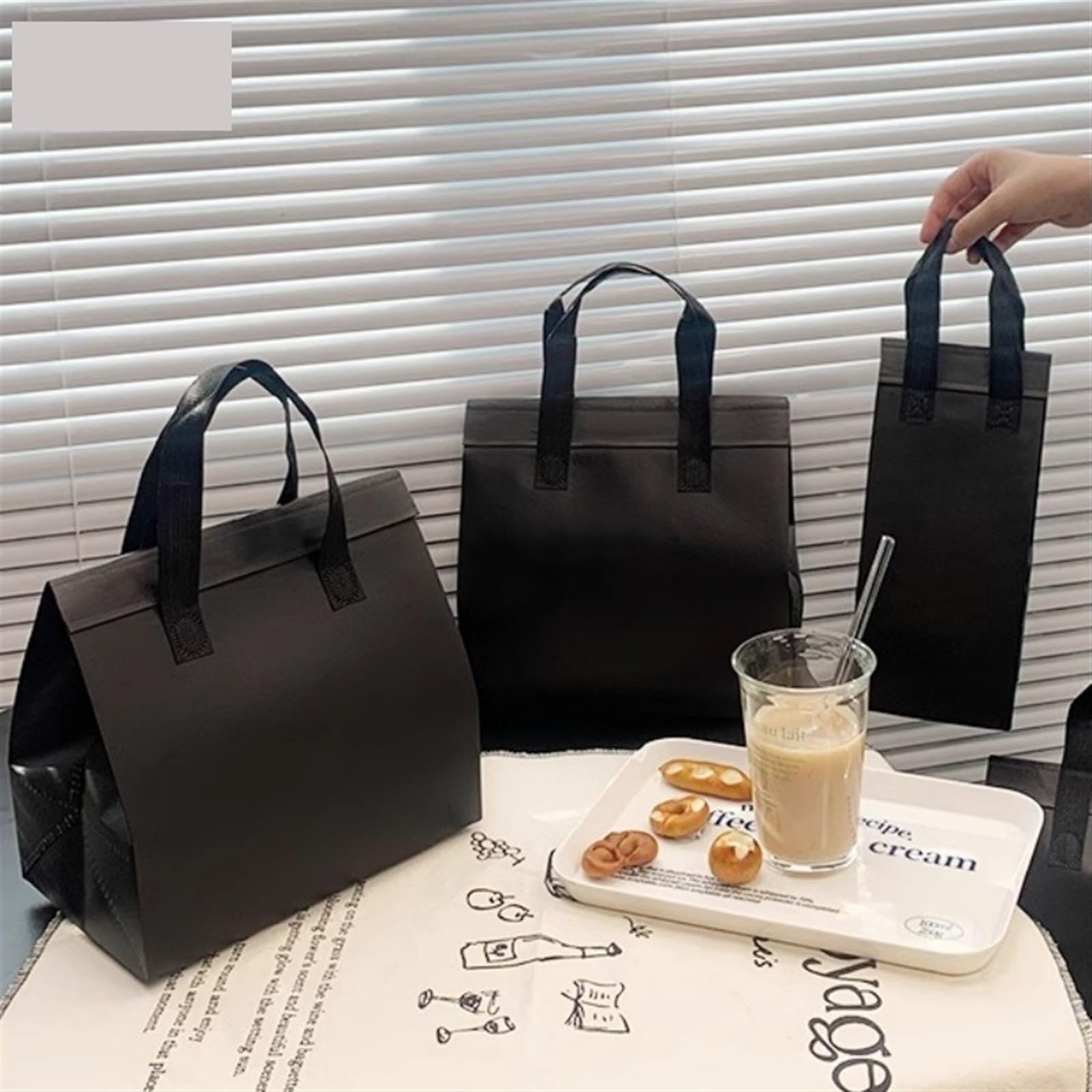 Bolsa IsotéRmica Para Comida 10 bolsas de aislamiento no tejidas en blanco y negro, bolsa de tela portátil for alimentos, pasteles, bebidas, paquete for mantener el calor, bolsa de entrega Termica Por