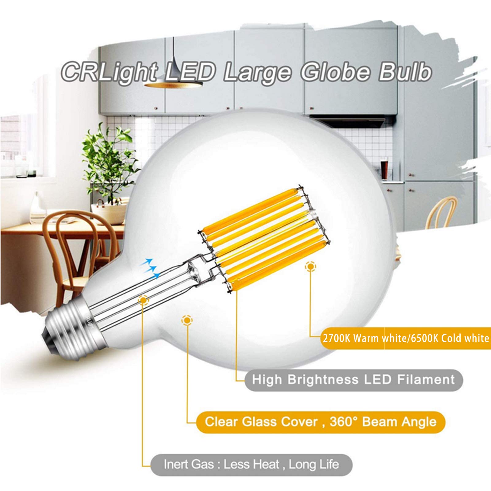 Lampadina globo LED 10 W Lampadina a filamento Edison E27 Stile Edison vintage Confezione 10 G125 Lampadine LED a filamento globo grande, non dimmerabile