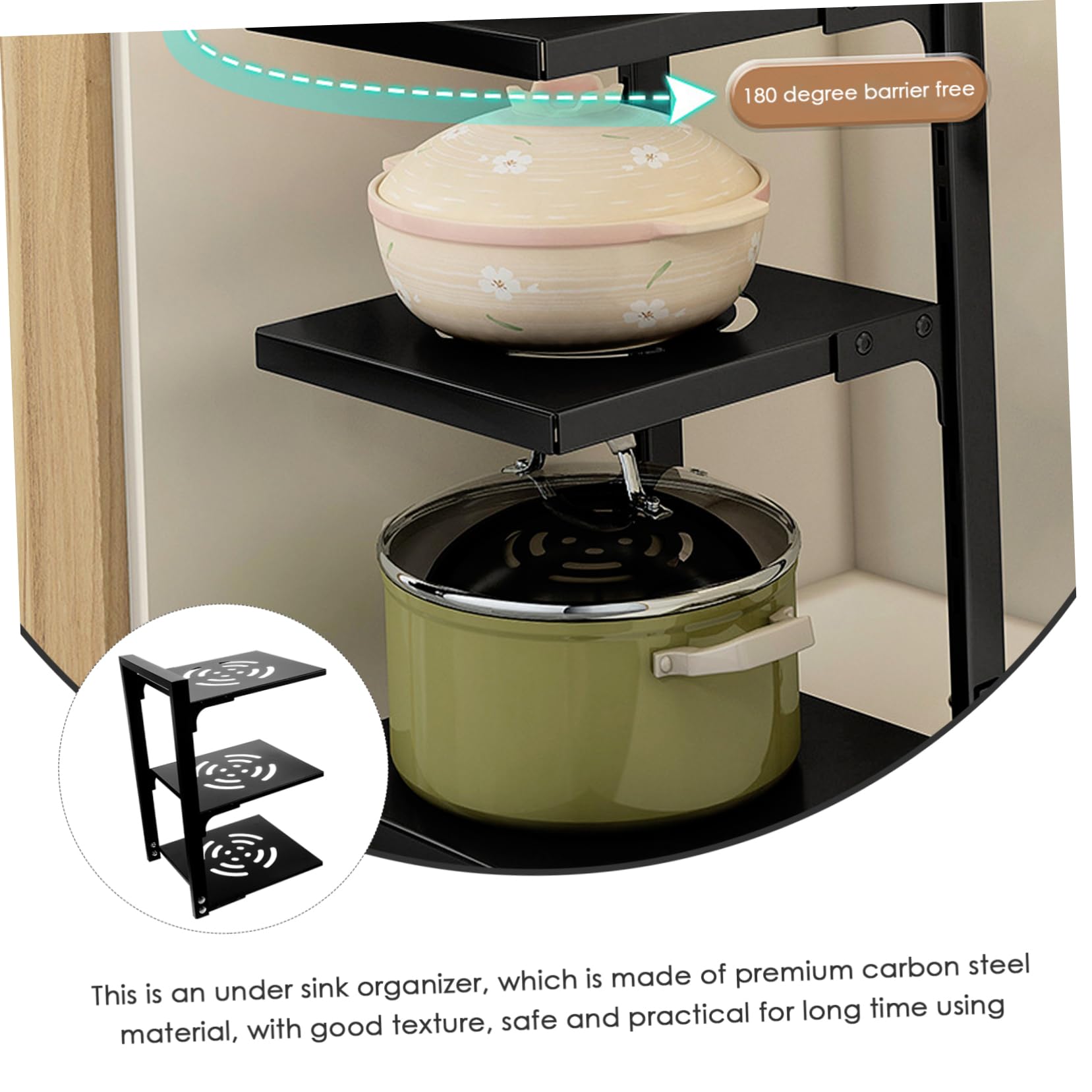 Alipis Organisateur de Casseroles et Poêles à 3 Niveaux en Acier Carbone