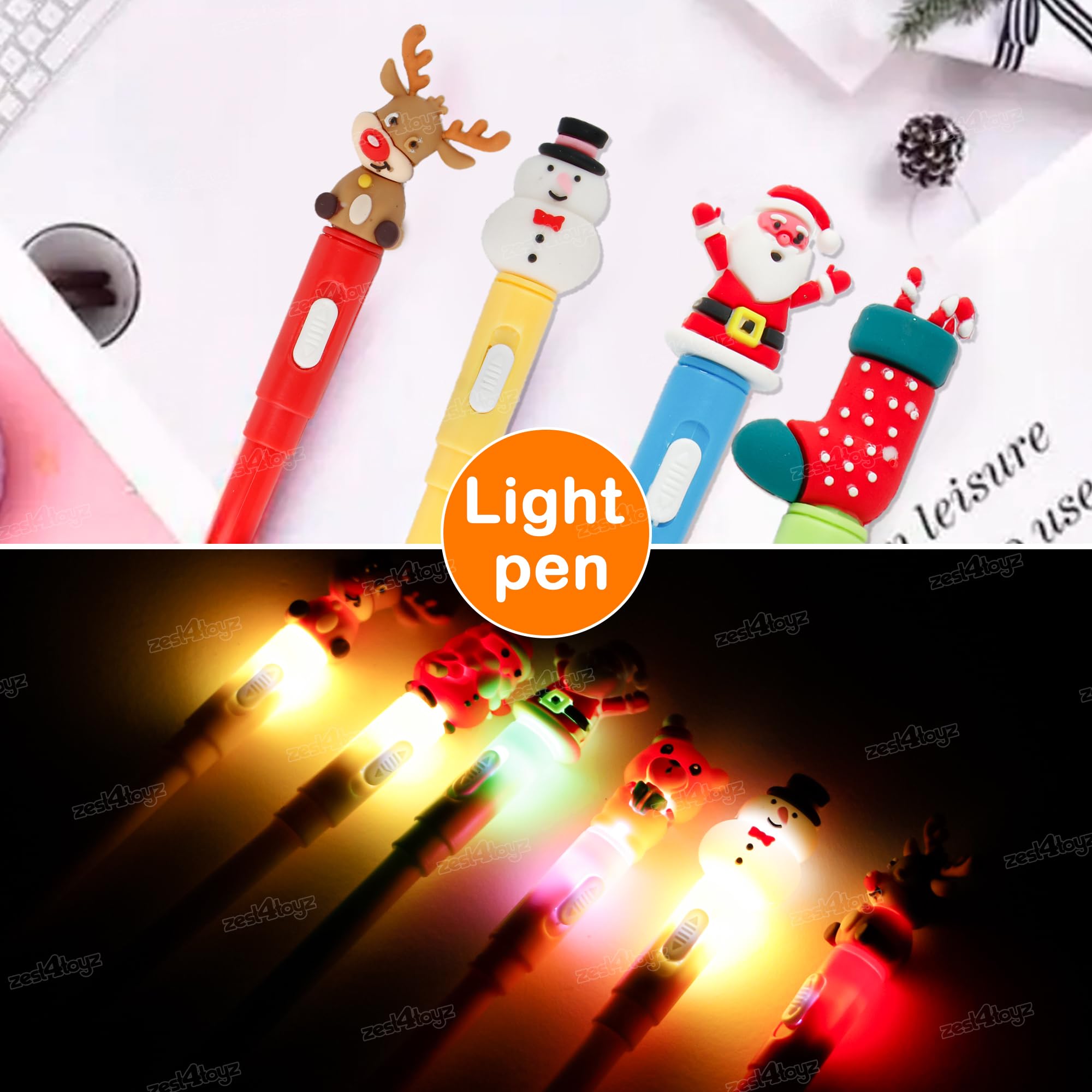 Zest 4 Toyz Christmas Combo Set of 2 Santa Stocking for Gift Christmas Decorations Hanging Ornaments Parties 2 Piece of Santa Claus Cap and 2 Ballpoint Pen for Christmas Party Favors (Pack of 6) 2