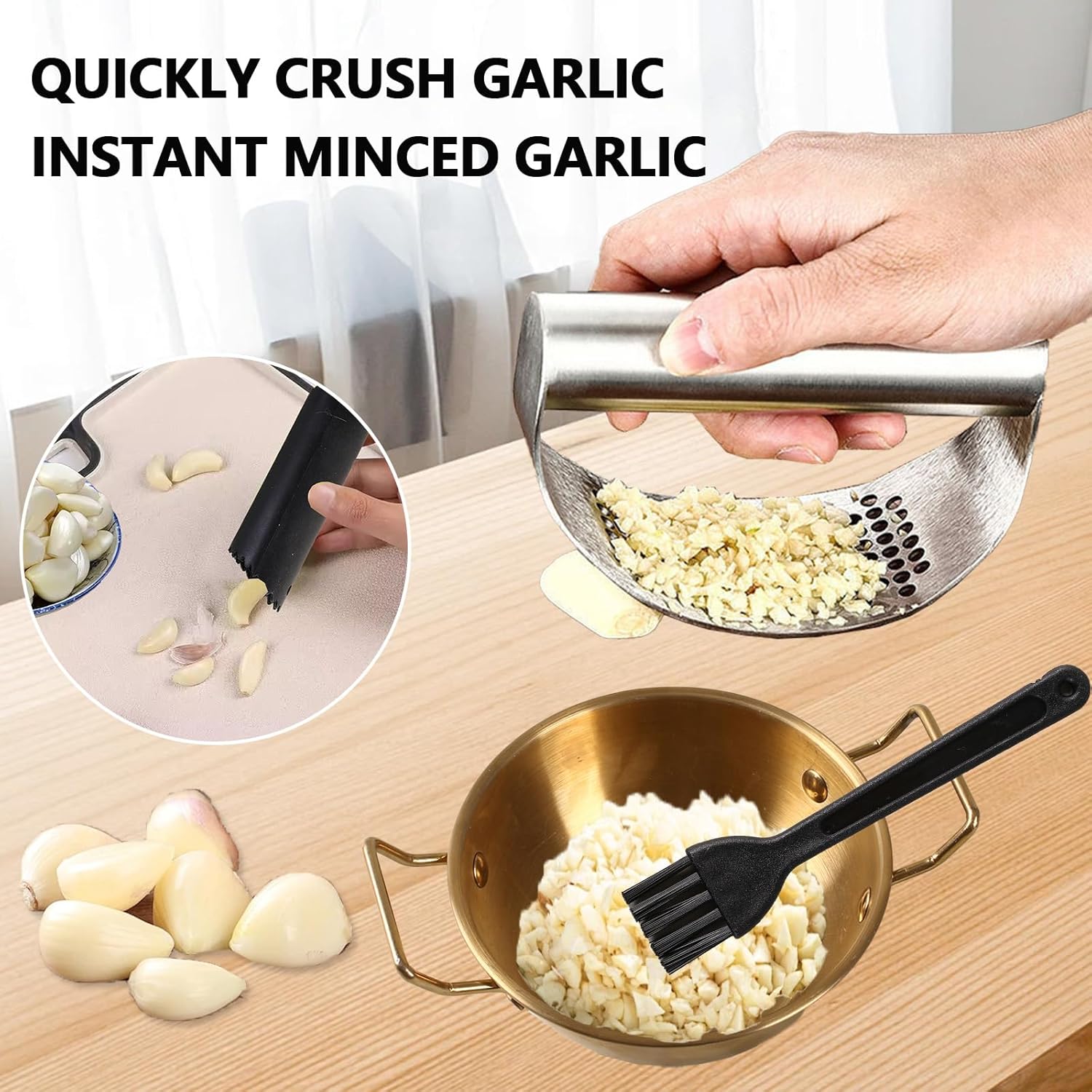 Tool Set - Stainless Steel Garlic Press Ginger Grater with Double-Handle Bowl, Dishwasher Safe Multifunctional Food Prep Kit for Garlic Nuts Spices