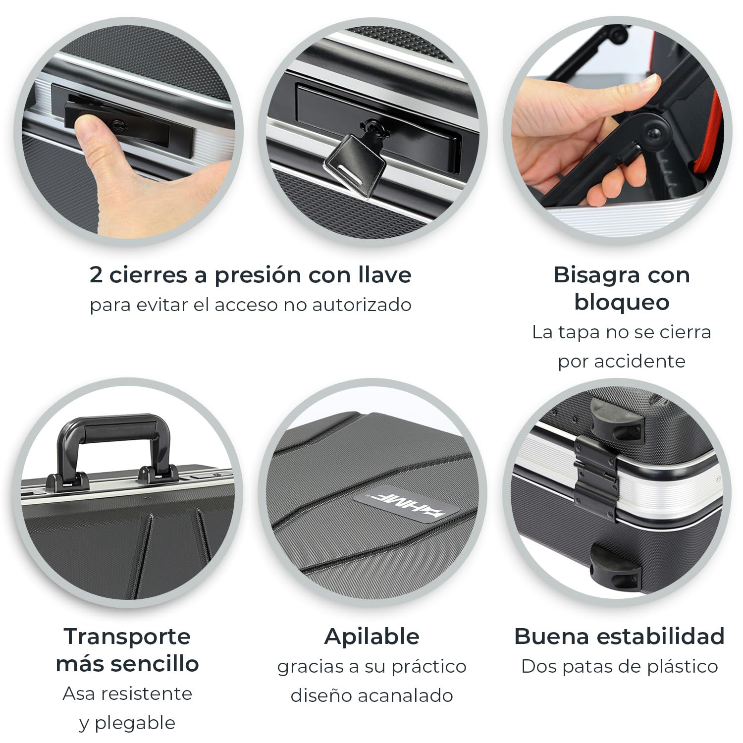 HMF 15601-02 Maletín de herramientas vacío, caja de herramientas grande de plástico ABS | 47 x 40 x 22 cm
